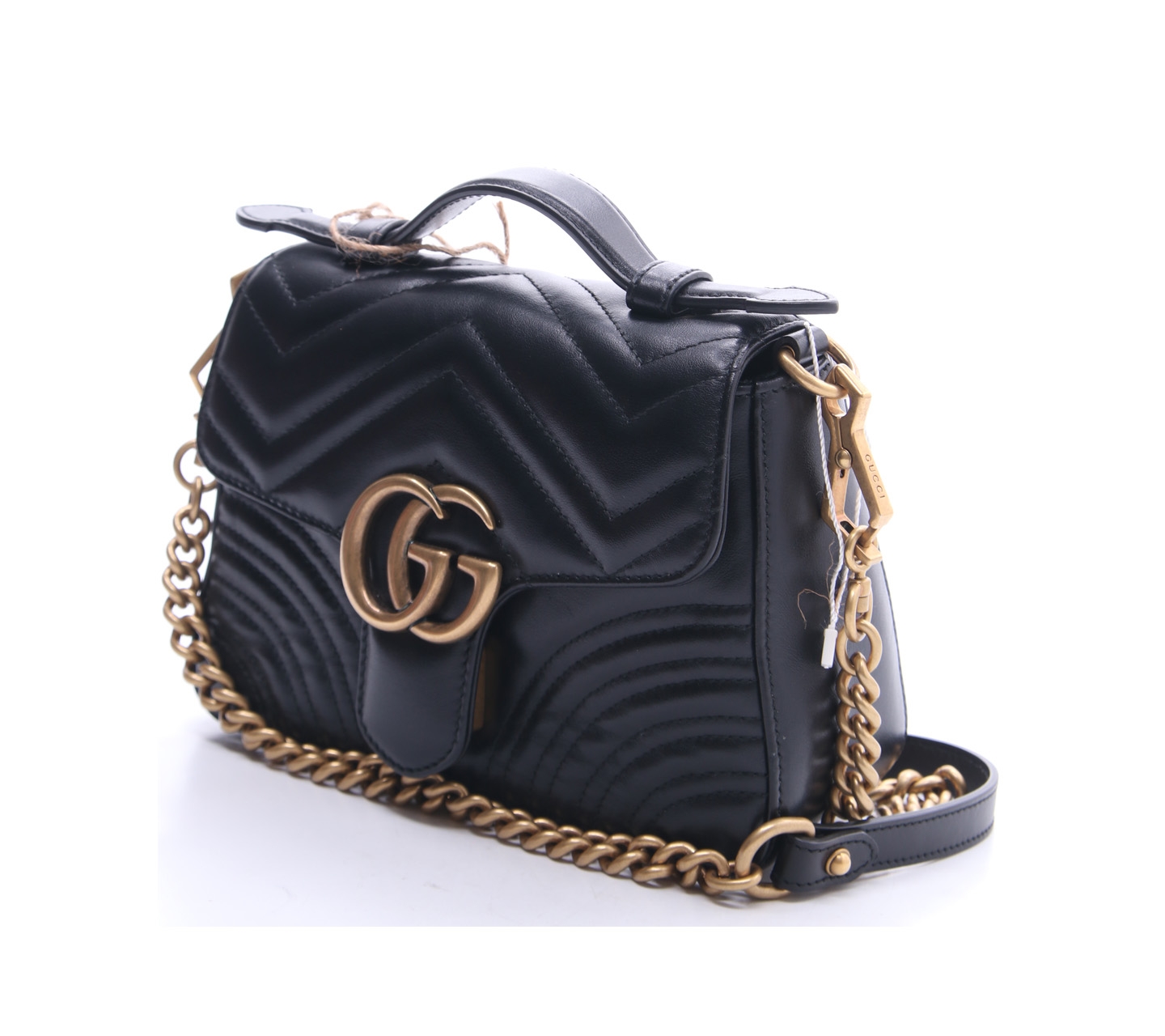 Gucci Black GG Marmont Matelassé Top Handle Satchel