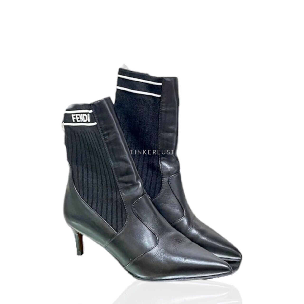 Fendi Rockoko Black Leather Ankle Boots