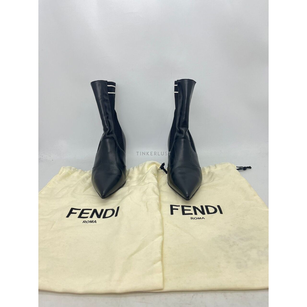 Fendi Rockoko Black Leather Ankle Boots