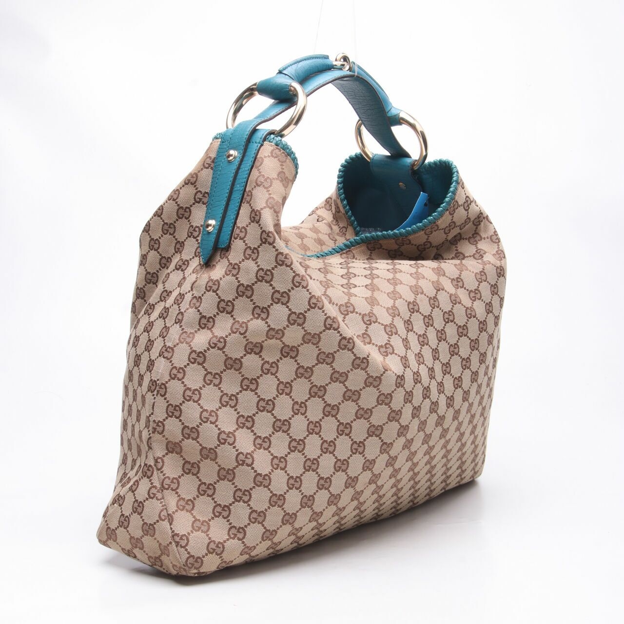 Gucci GG Canvas Horsebit Hobo List Blue Tote Bag