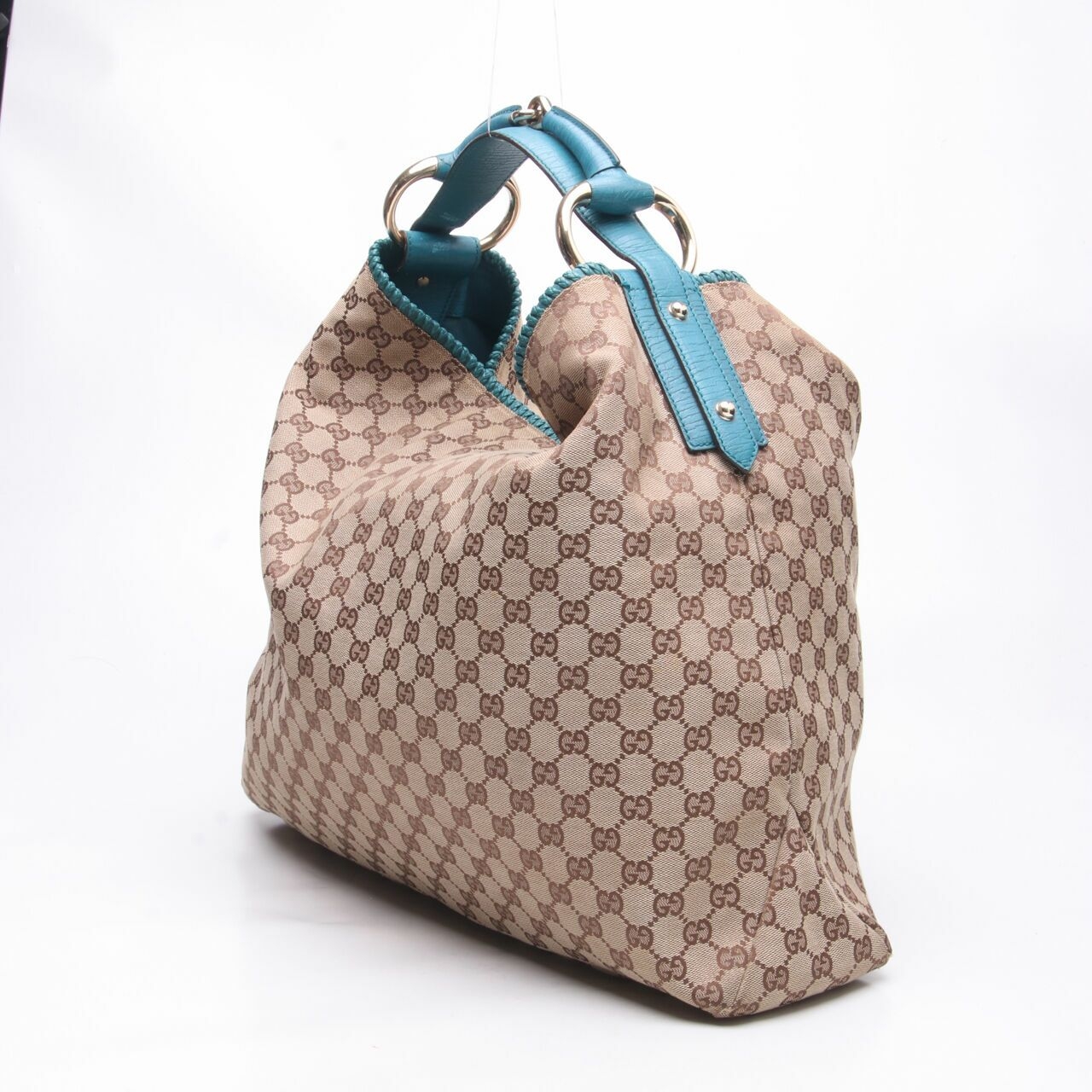 Gucci GG Canvas Horsebit Hobo List Blue Tote Bag