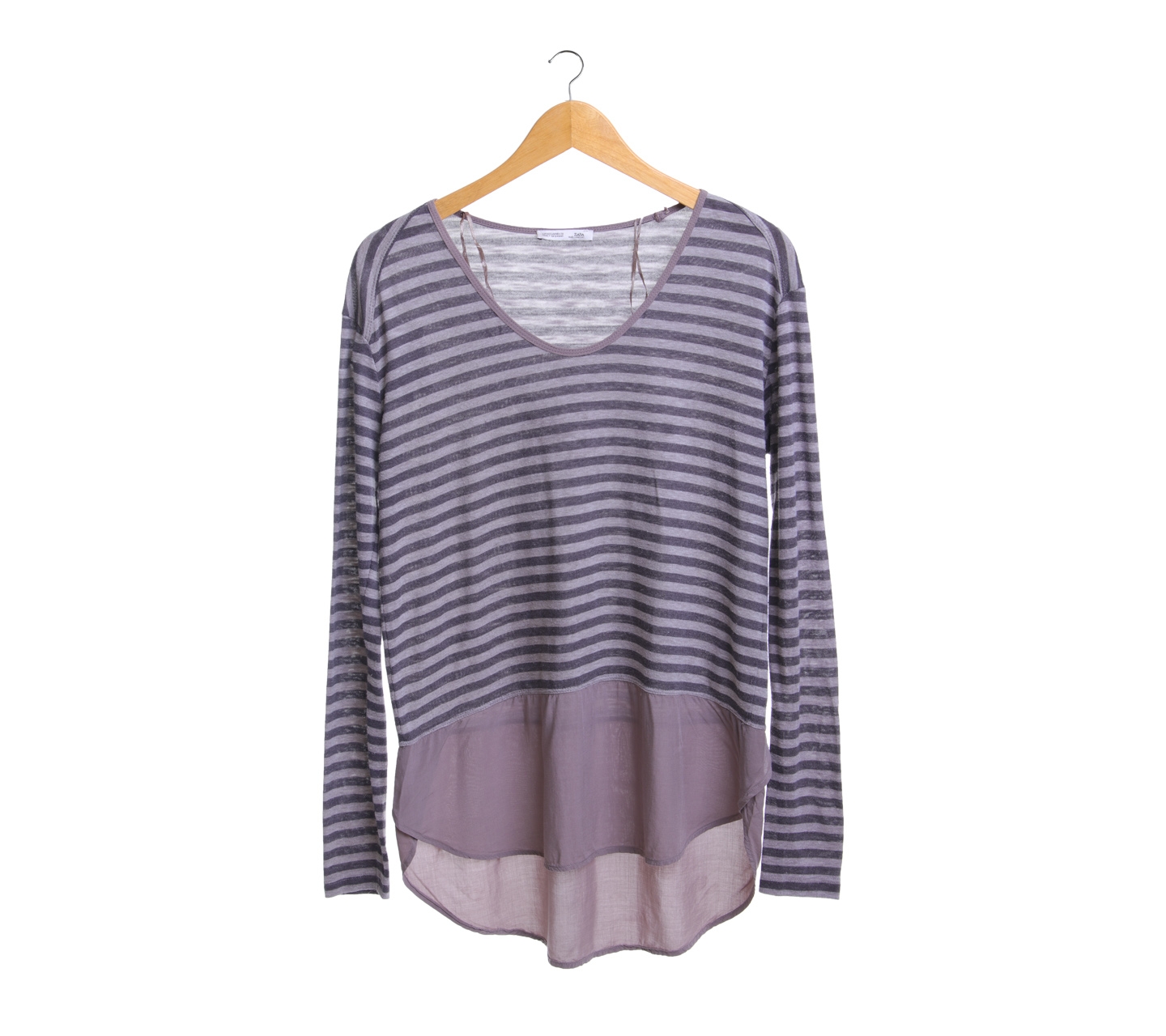 Zara Grey And Taupe Striped Horizontal Blouse