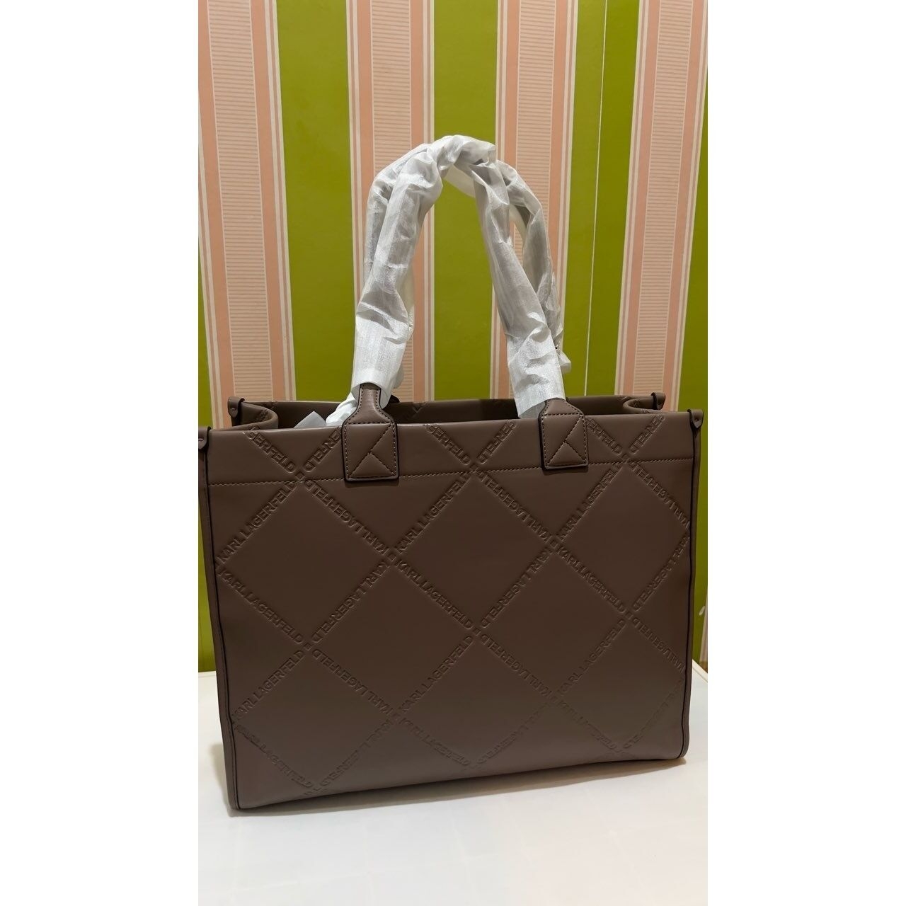 Karl Lagerfeld K/Skuare Embossed Taupe Tote Bag