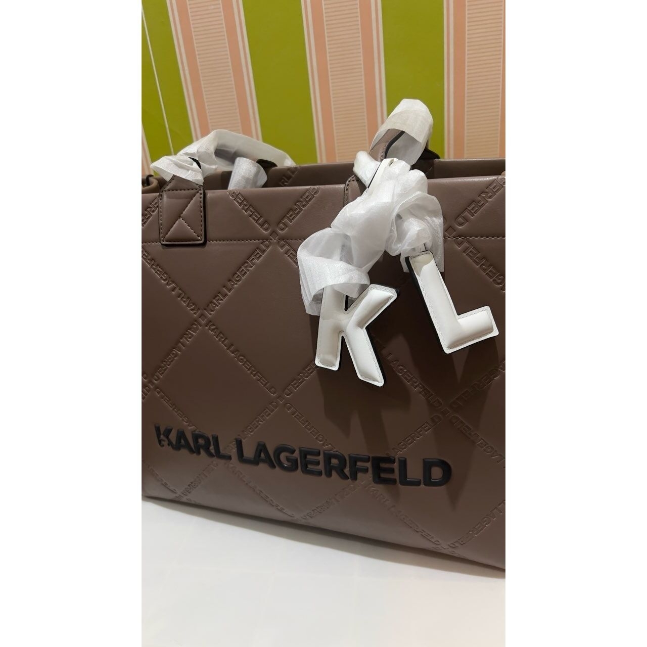 Karl Lagerfeld K/Skuare Embossed Taupe Tote Bag