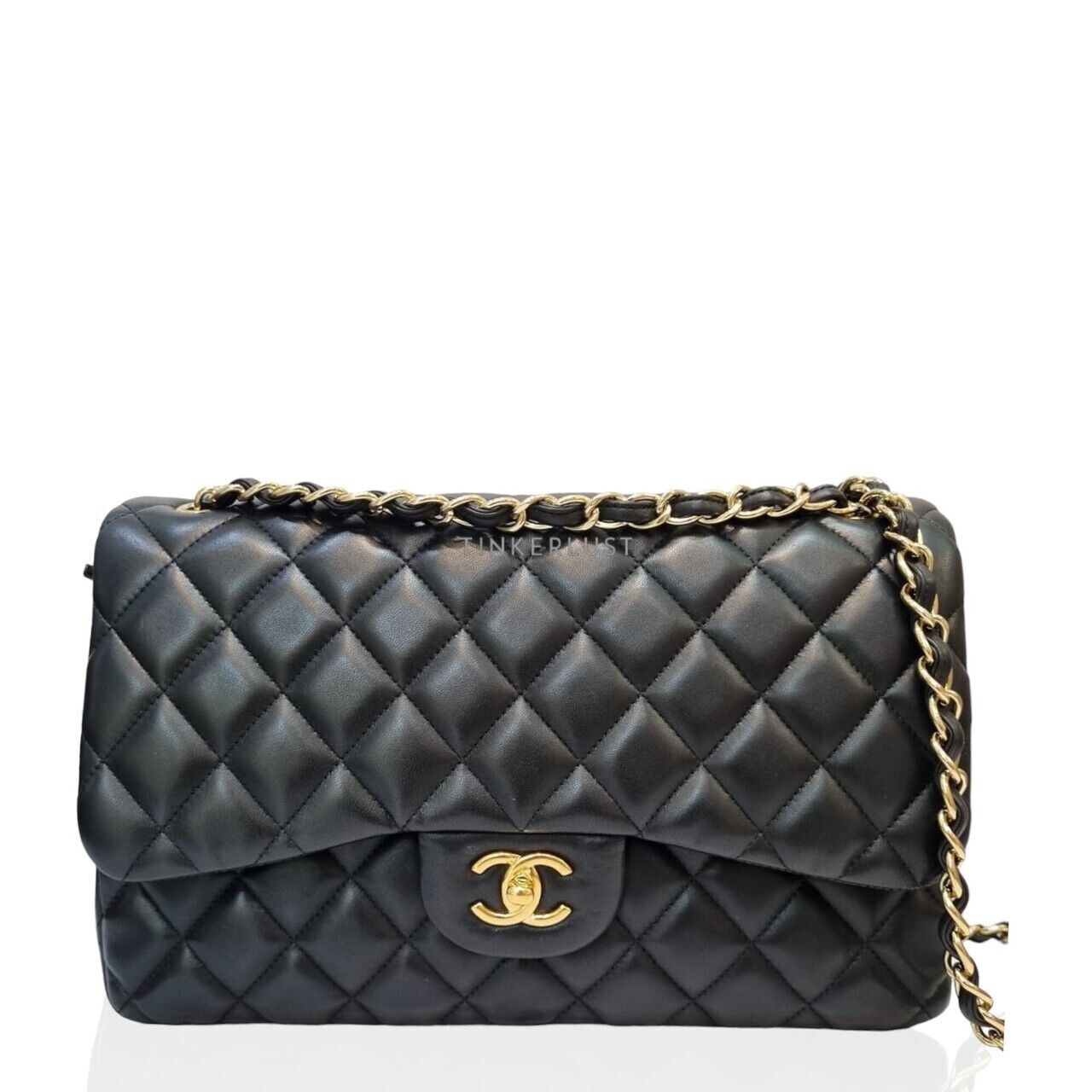 Chanel Jumbo Lambskin Black Double Flap GHW # 19 Soulder Bag