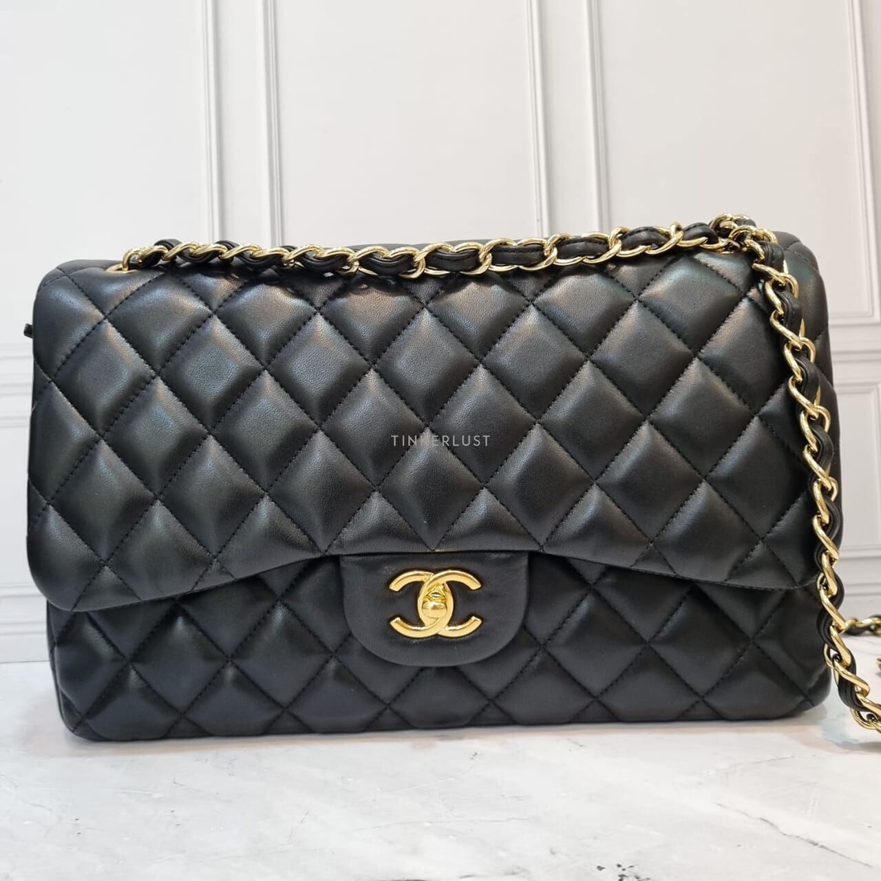 Chanel Jumbo Lambskin Black Double Flap GHW # 19 Soulder Bag