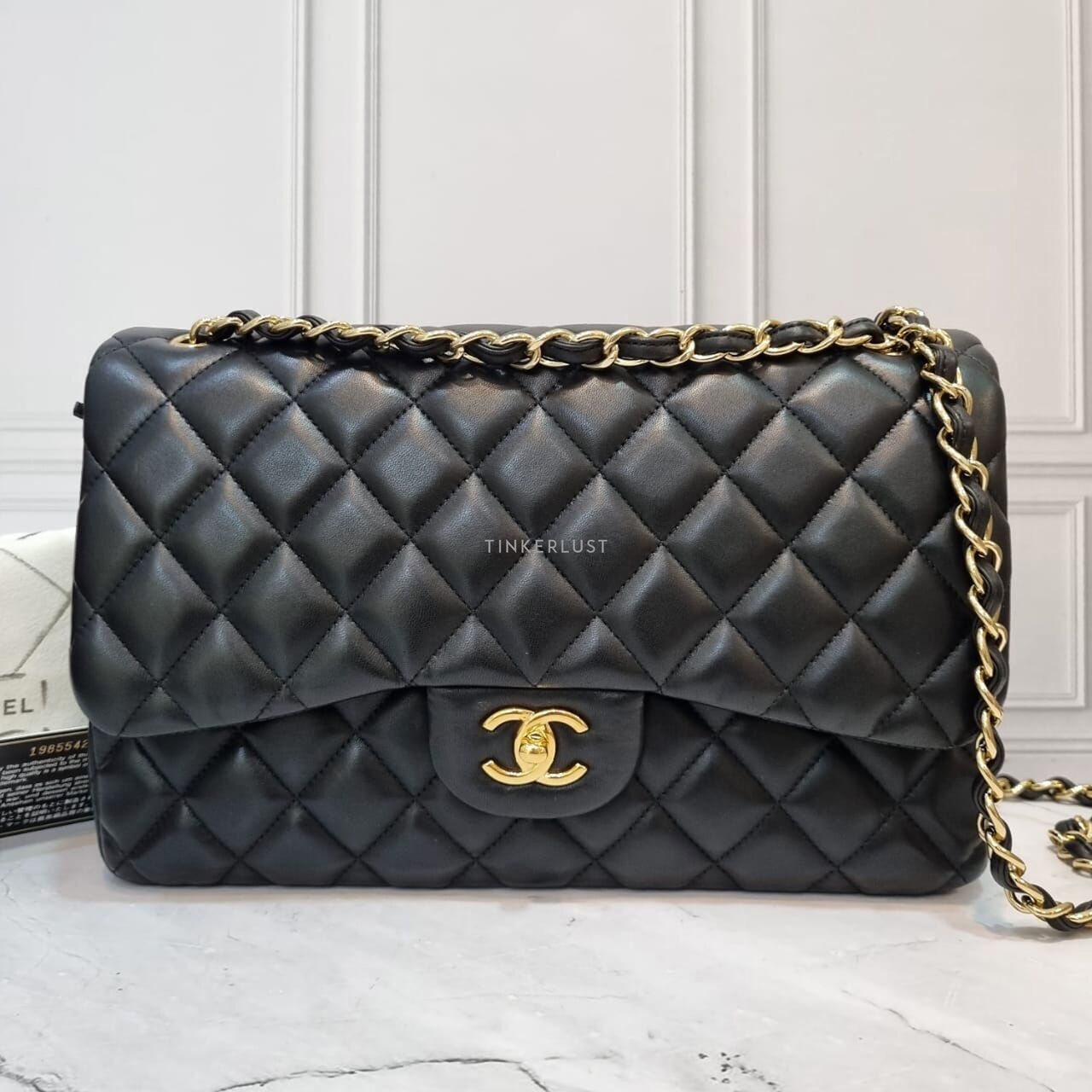 Chanel Jumbo Lambskin Black Double Flap GHW # 19 Soulder Bag