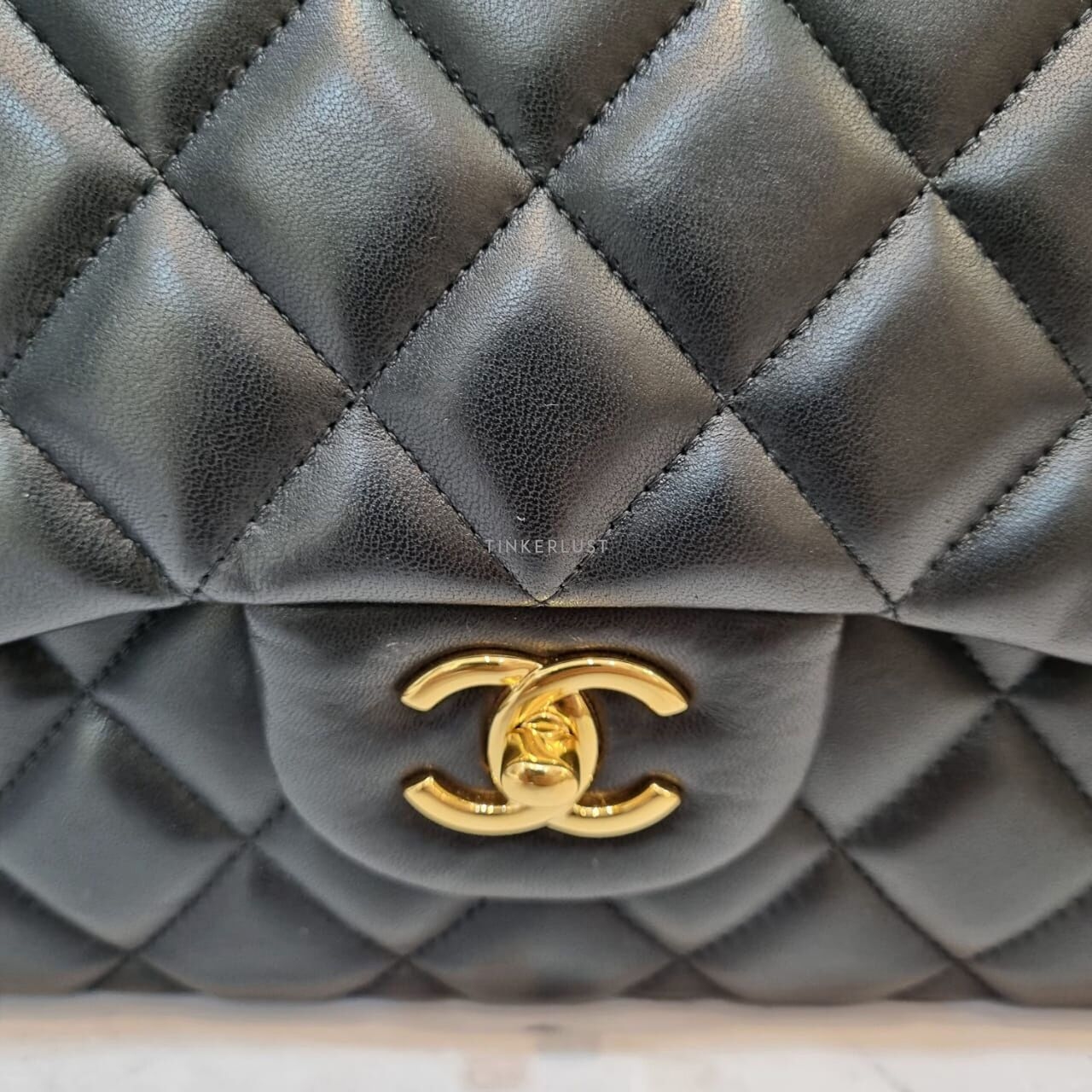 Chanel Jumbo Lambskin Black Double Flap GHW # 19 Soulder Bag