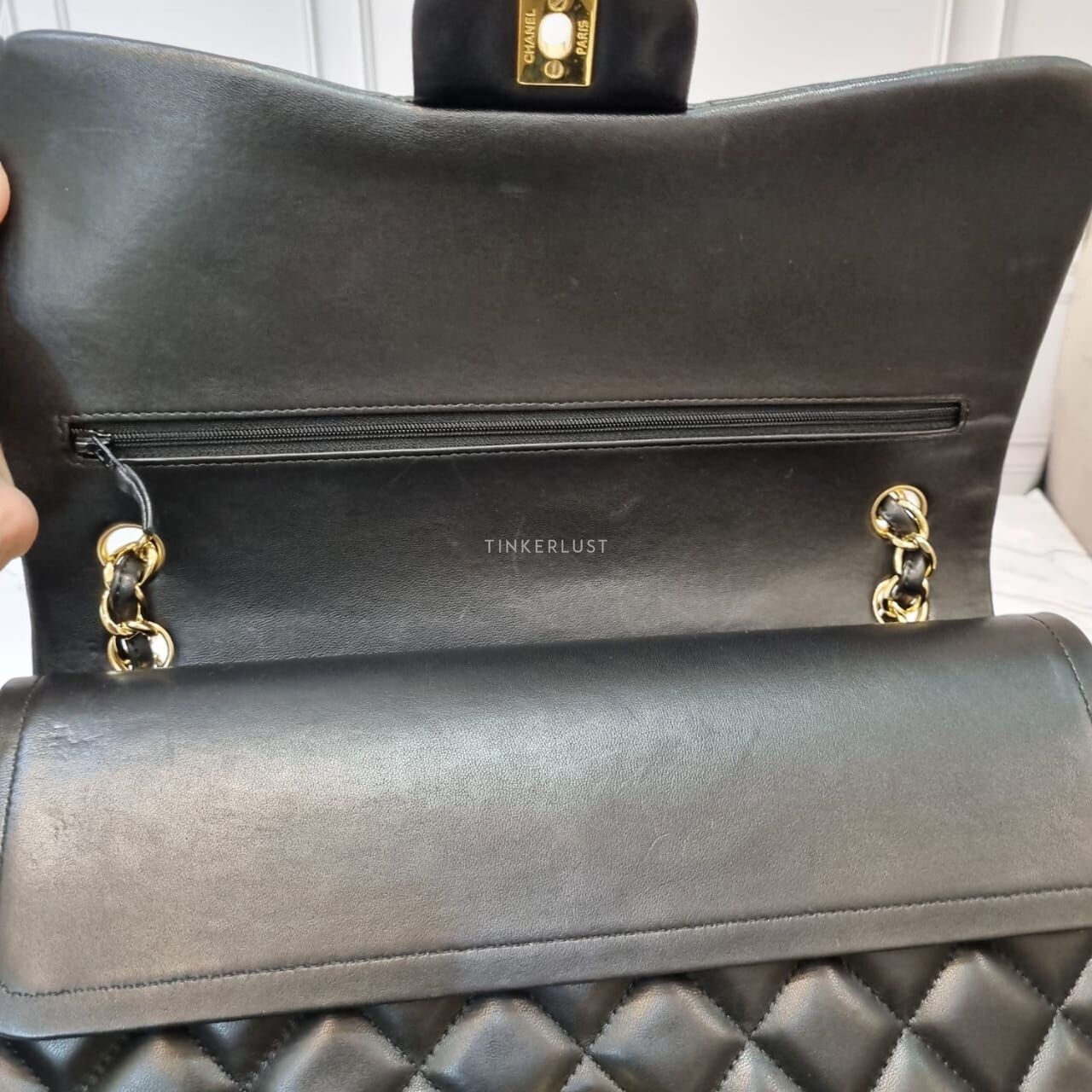 Chanel Jumbo Lambskin Black Double Flap GHW # 19 Soulder Bag