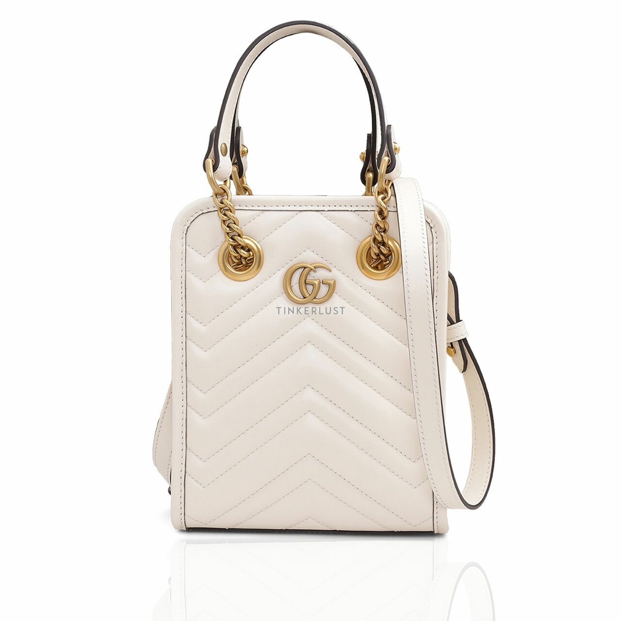 GUCCI Mini GG Marmont Matelassé Bag in White Chevron Leather Satchel Bag