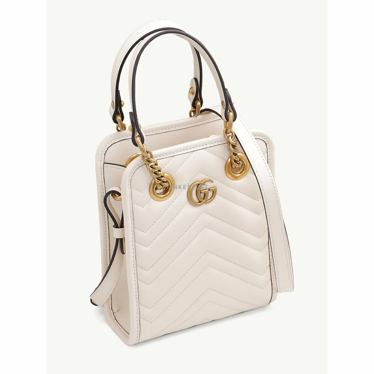 GUCCI Mini GG Marmont Matelassé Bag in White Chevron Leather Satchel Bag