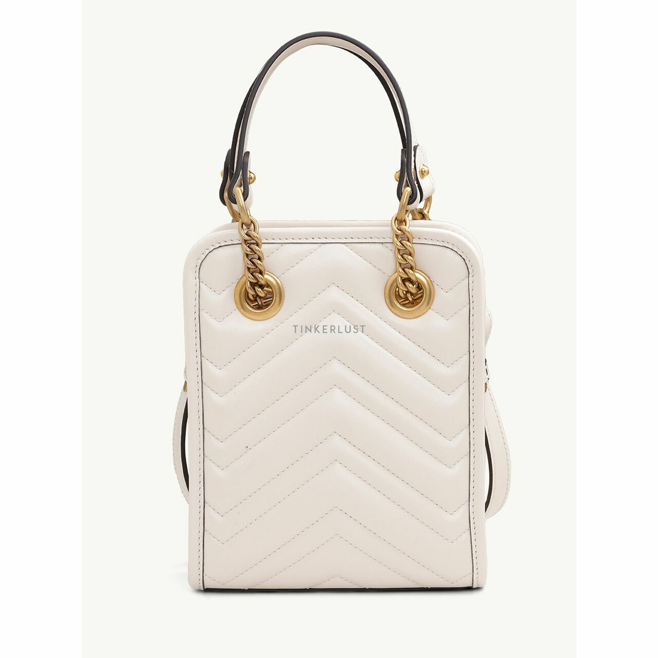 GUCCI Mini GG Marmont Matelassé Bag in White Chevron Leather Satchel Bag