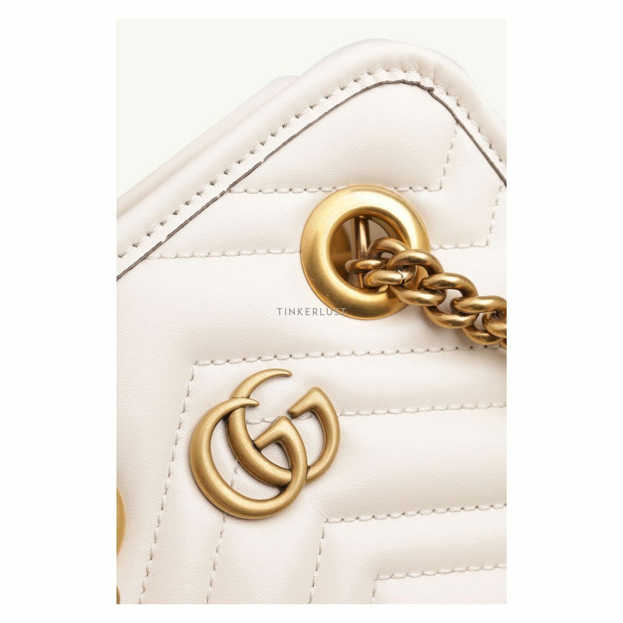 GUCCI Mini GG Marmont Matelassé Bag in White Chevron Leather Satchel Bag