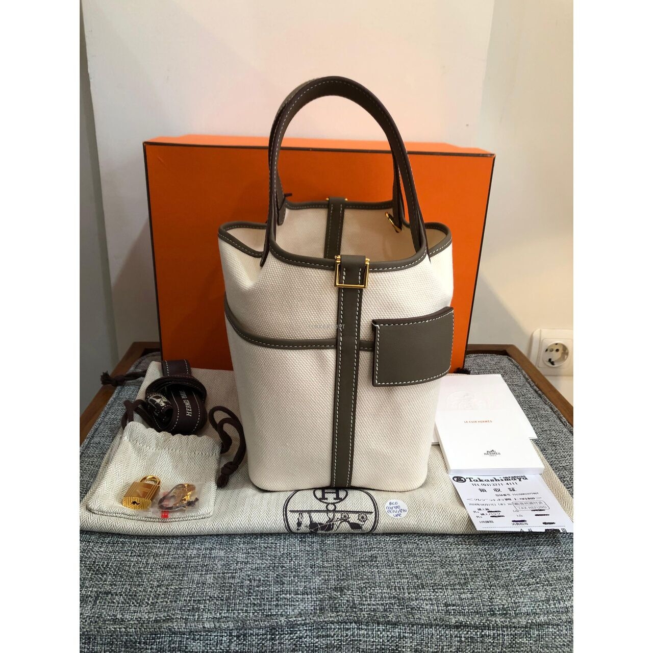 Hermes Picotin Cargo 18 Ecru/Etoupe Canvas Ghw #B Handbag