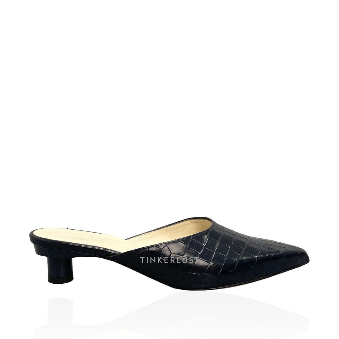 Tibi Luke Emb Croc Navy Mules Heels