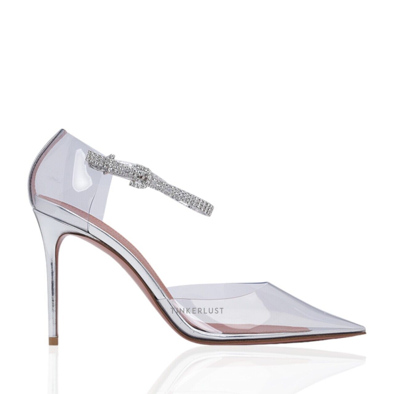 Amina Muaddi Ursina Ankle-Strap Pumps 95mm Transparent Crystals Heels