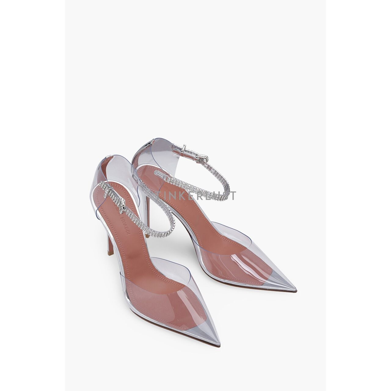 Amina Muaddi Ursina Ankle-Strap Pumps 95mm Transparent Crystals Heels