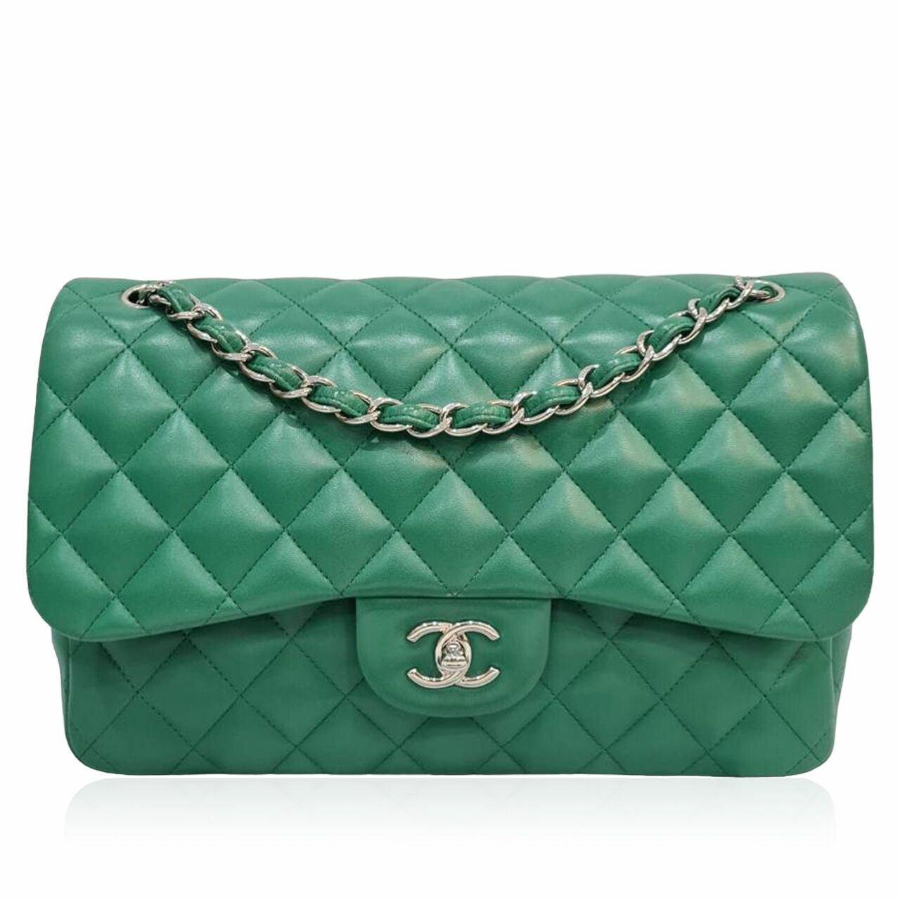 Chanel Classic Jumbo Double Flap Green Lambskin Bag SHW #22 Shoulder Bag