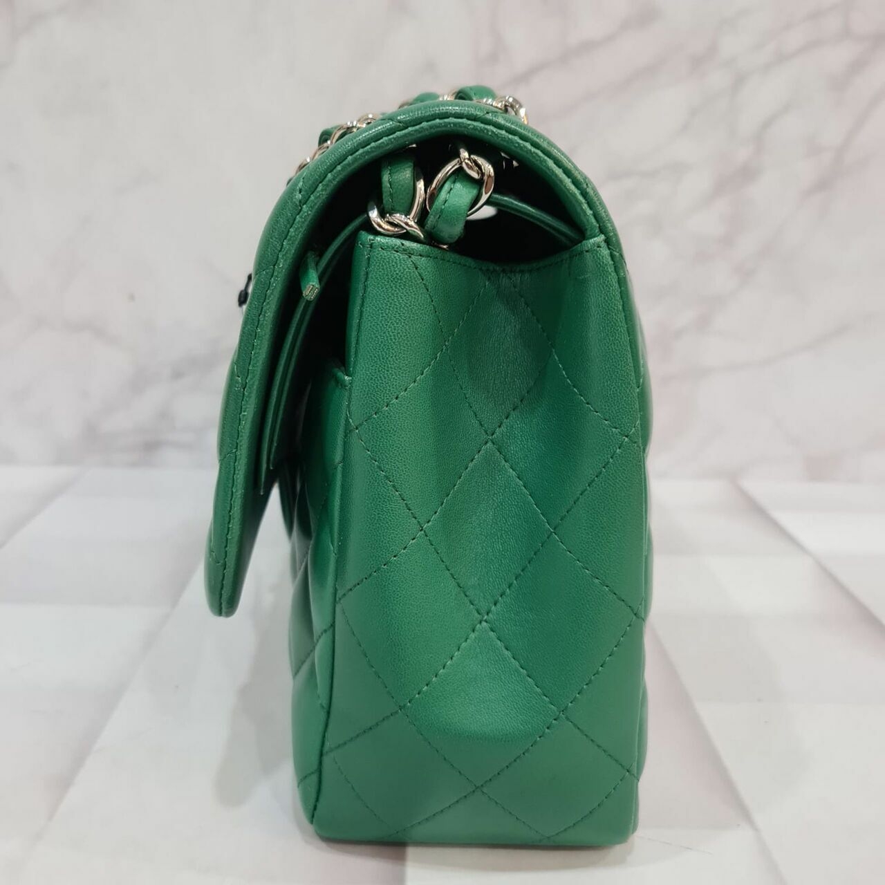 Chanel Classic Jumbo Double Flap Green Lambskin Bag SHW #22 Shoulder Bag