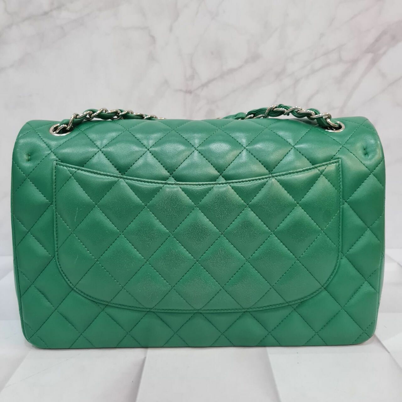 Chanel Classic Jumbo Double Flap Green Lambskin Bag SHW #22 Shoulder Bag