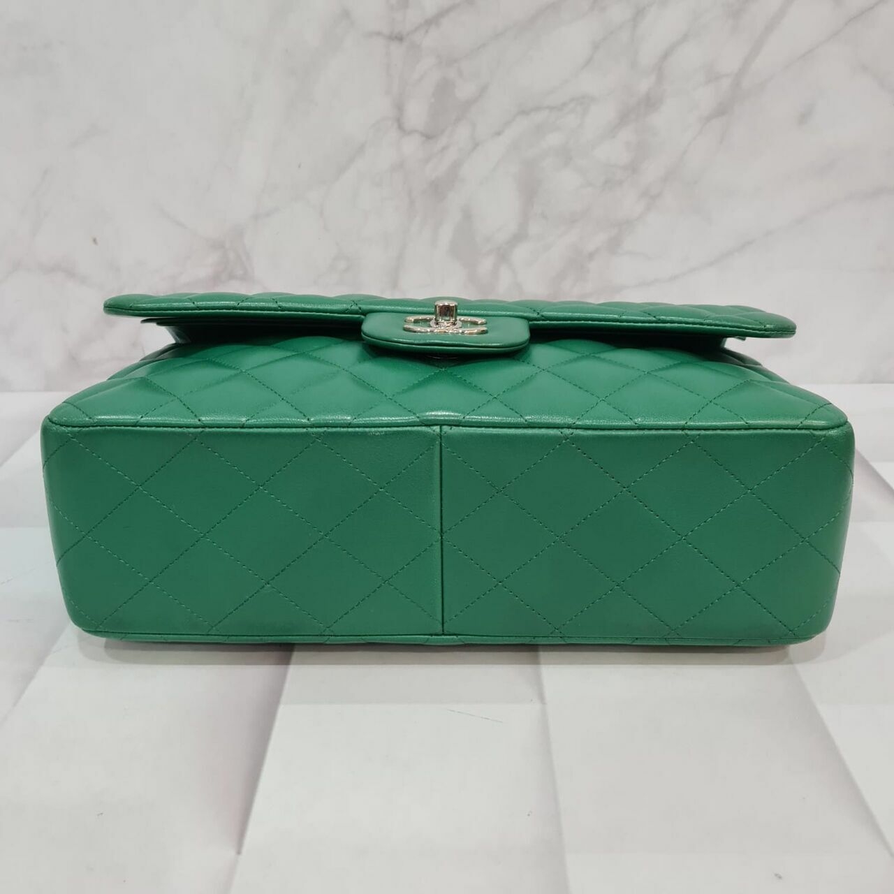 Chanel Classic Jumbo Double Flap Green Lambskin Bag SHW #22 Shoulder Bag