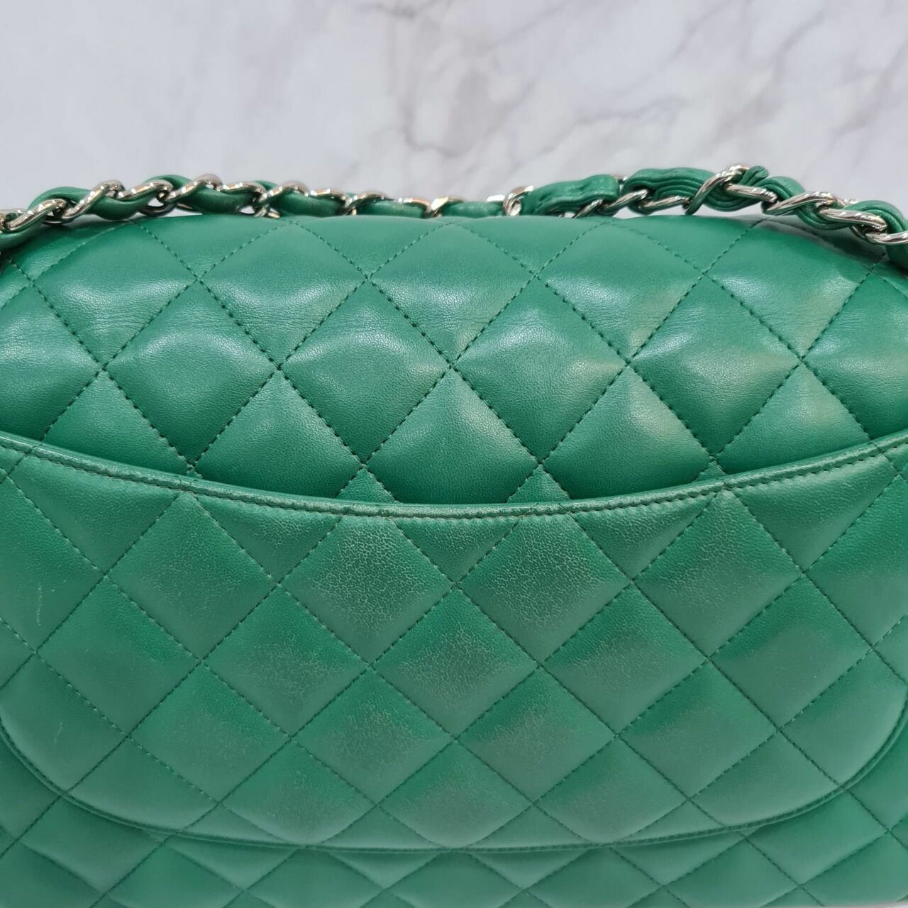 Chanel Classic Jumbo Double Flap Green Lambskin Bag SHW #22 Shoulder Bag