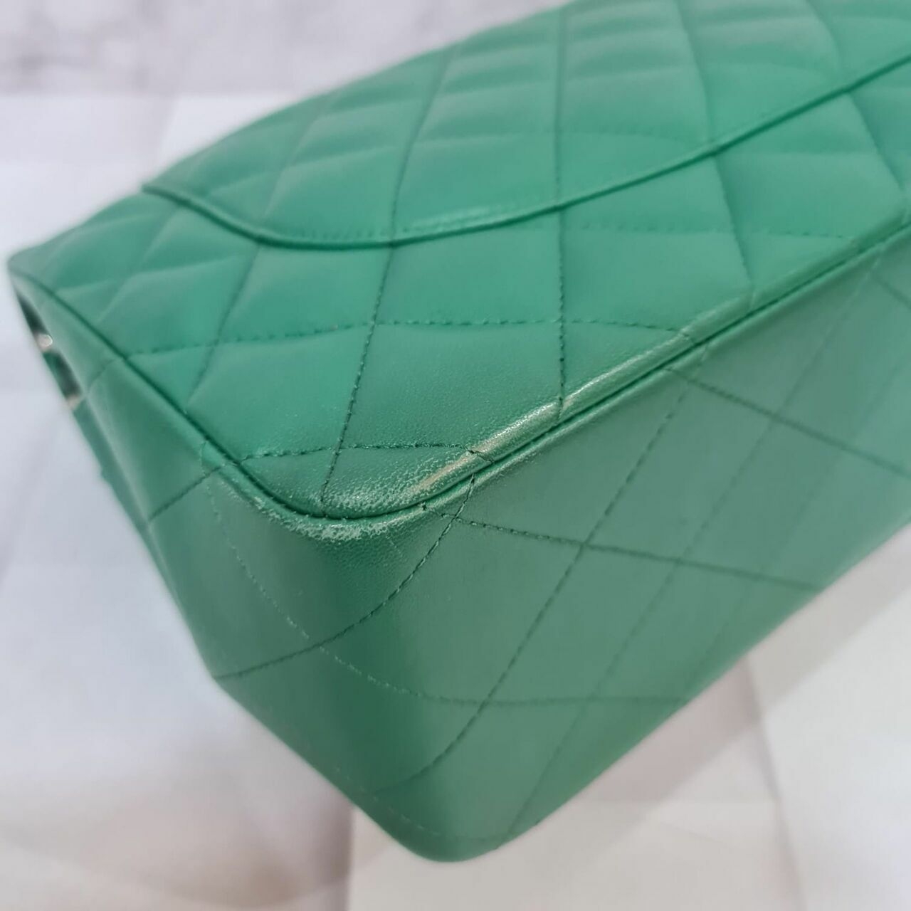 Chanel Classic Jumbo Double Flap Green Lambskin Bag SHW #22 Shoulder Bag