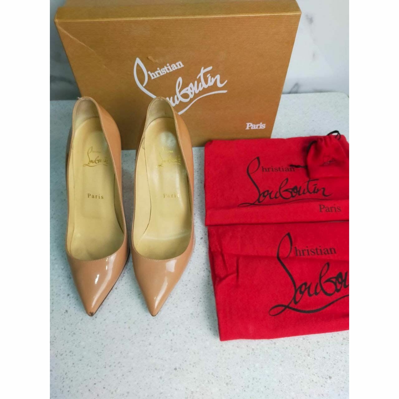 Christian Louboutin Pigalle 100mm Nude Patent Heels