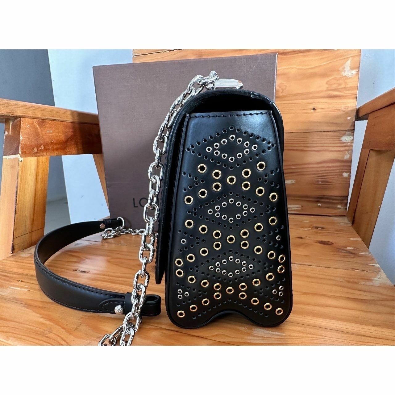 Louis Vuitton Black Leather Limited Edition Grommet Embellished Twist Bag