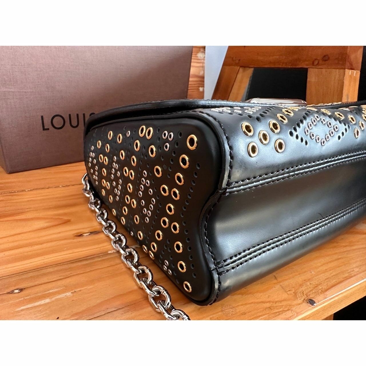 Louis Vuitton Black Leather Limited Edition Grommet Embellished Twist Bag