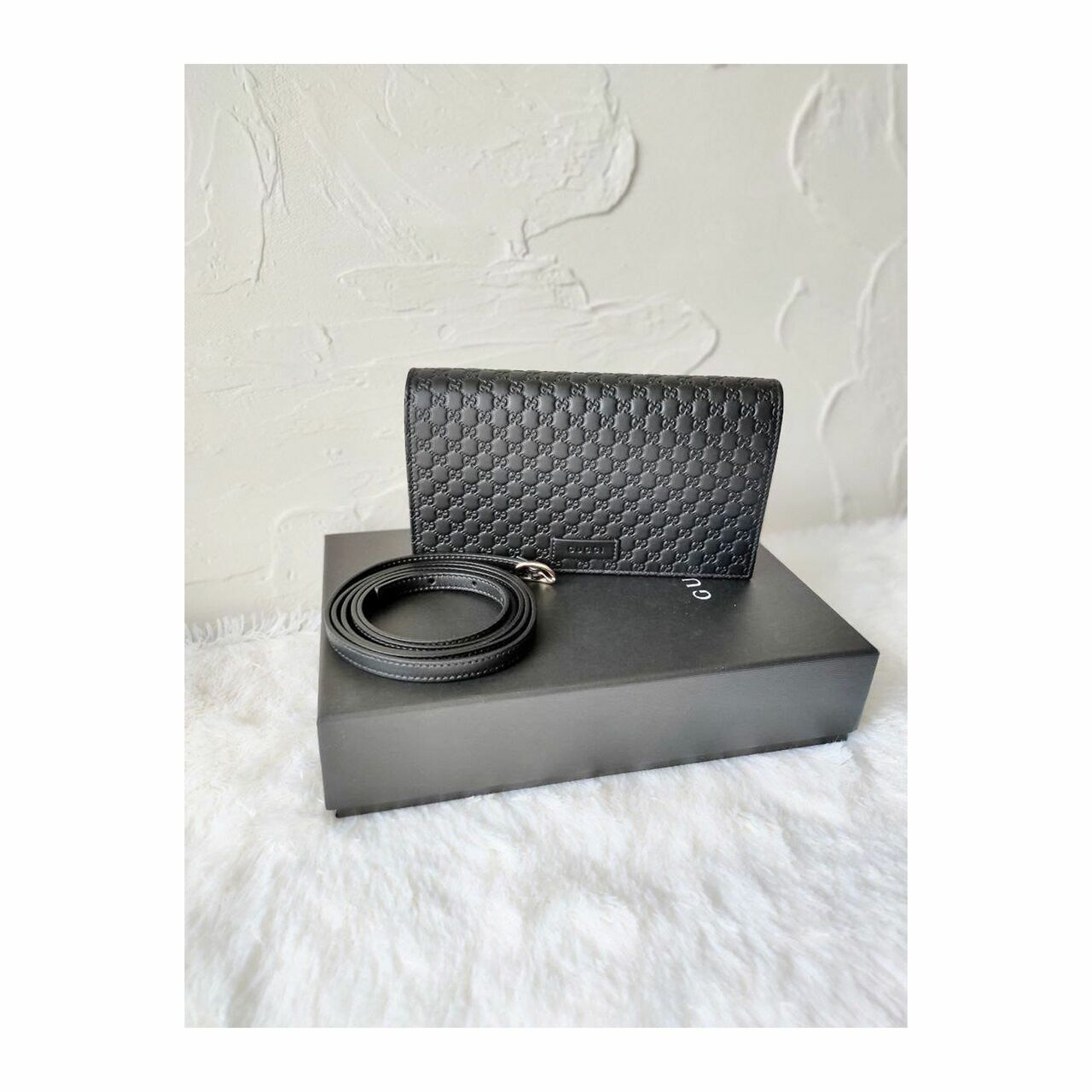  Gucci GG Embossed WOC Black Sling Bag