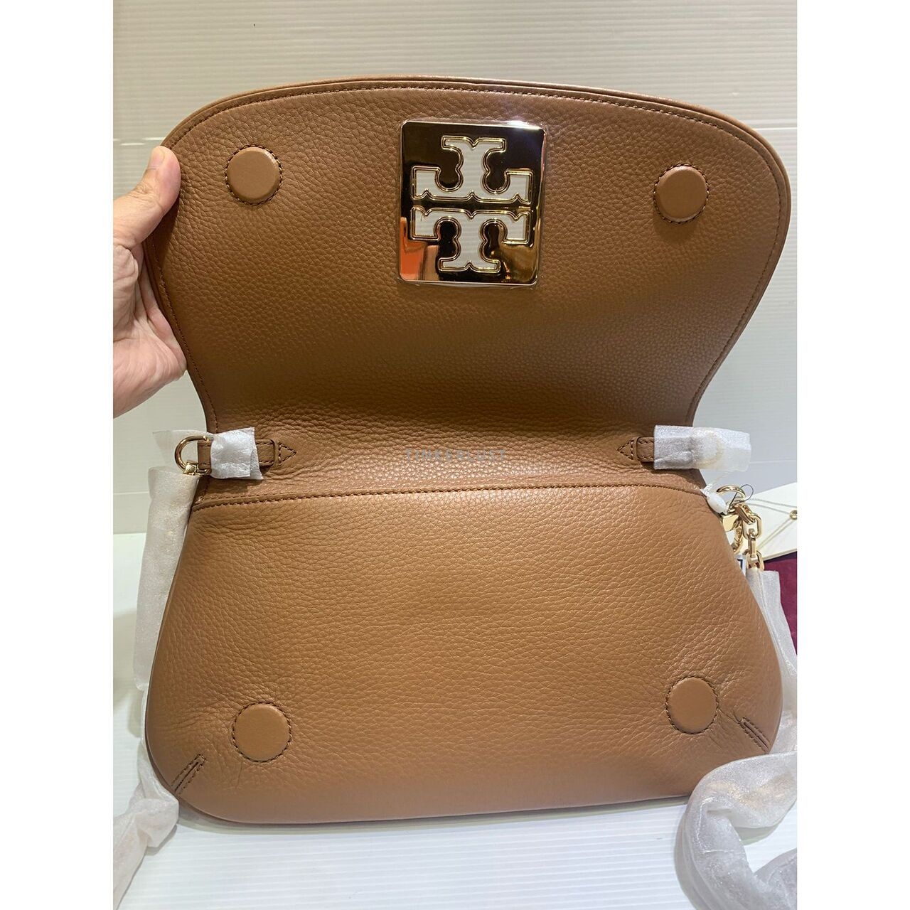 Tory Burch Britten Clutch Leather Brown GHW Sling Bag