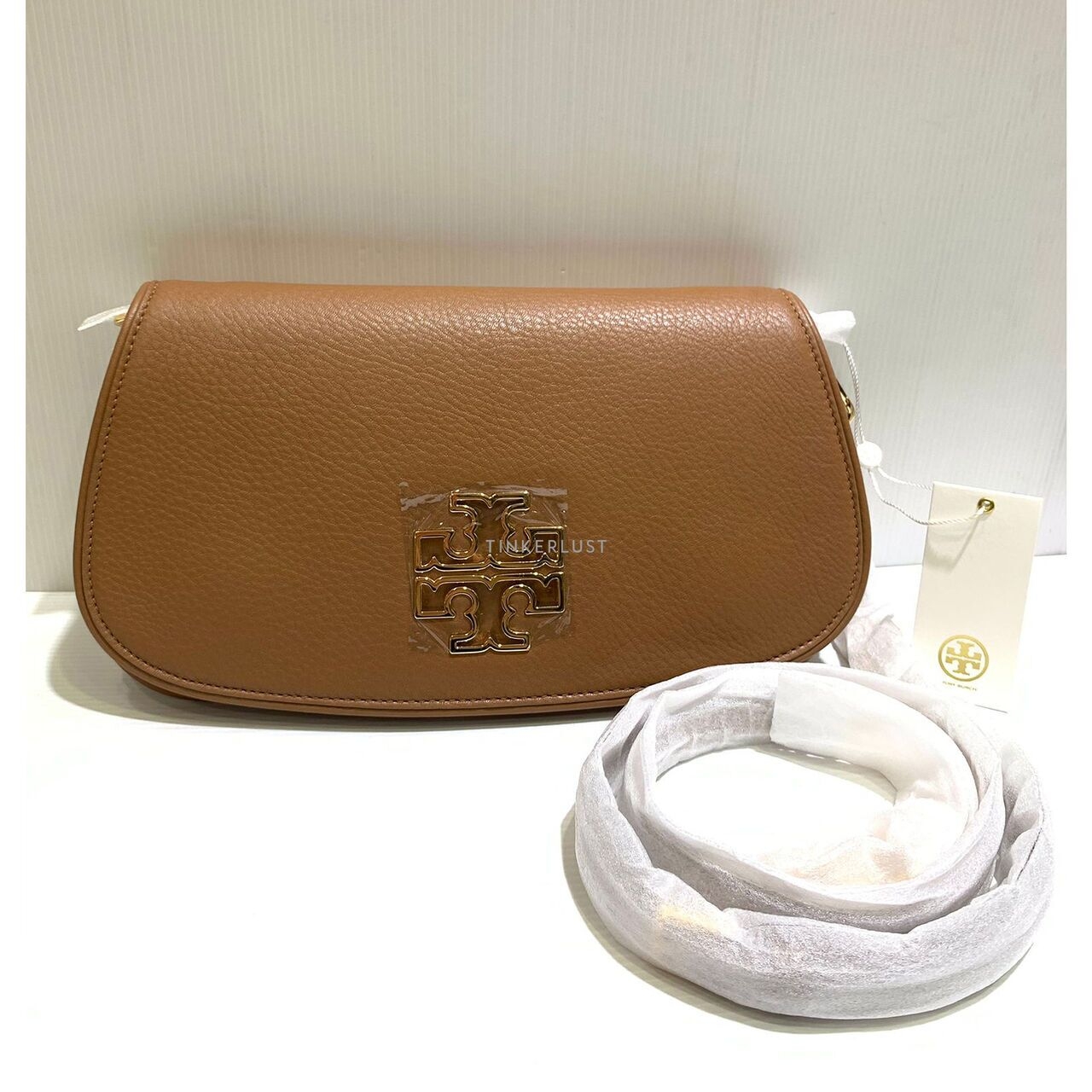 Tory Burch Britten Clutch Leather Brown GHW Sling Bag