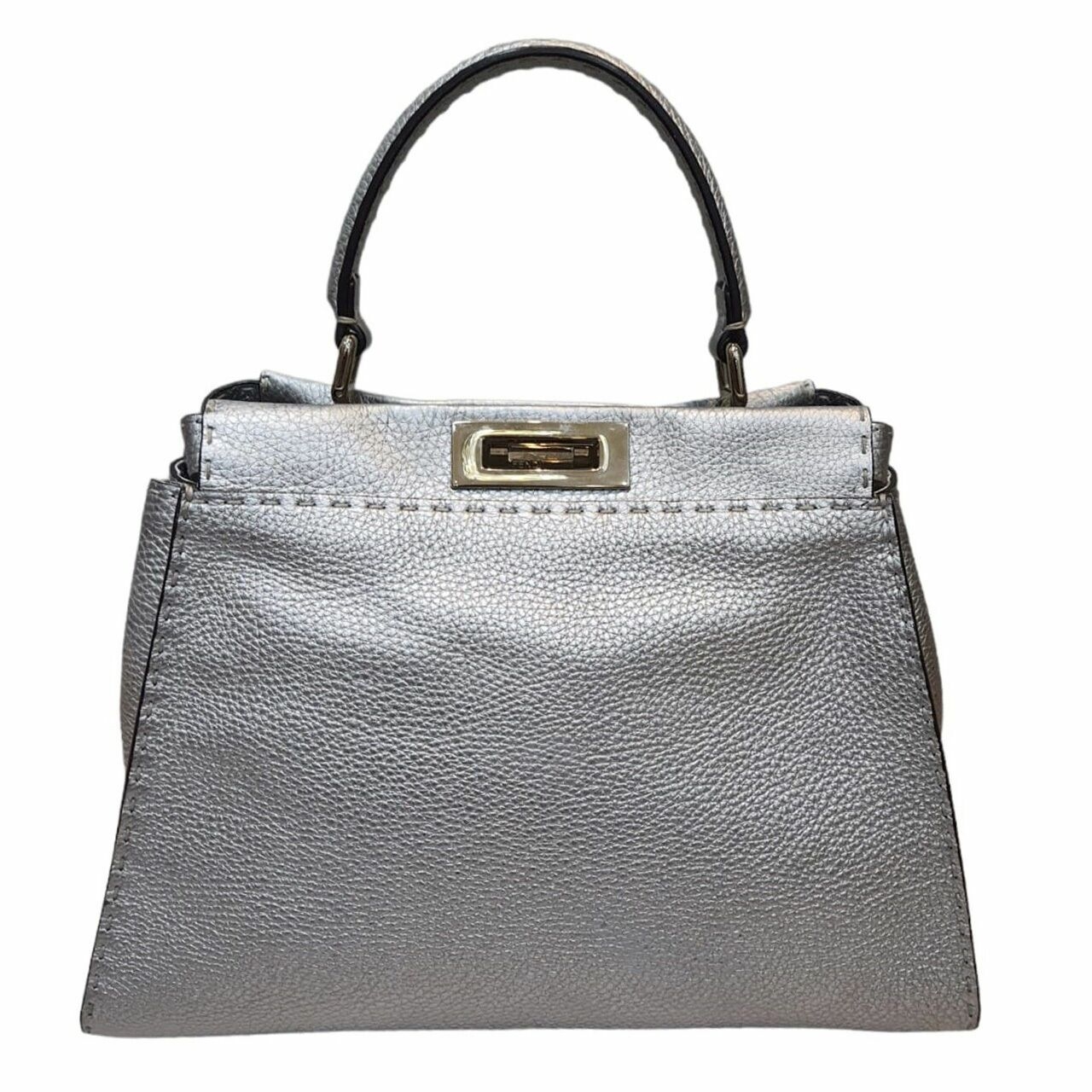 Fendi Peekaboo Selleria Medium Silver Handbag