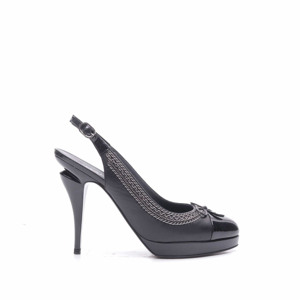 .Chanel Black Slingback Heels