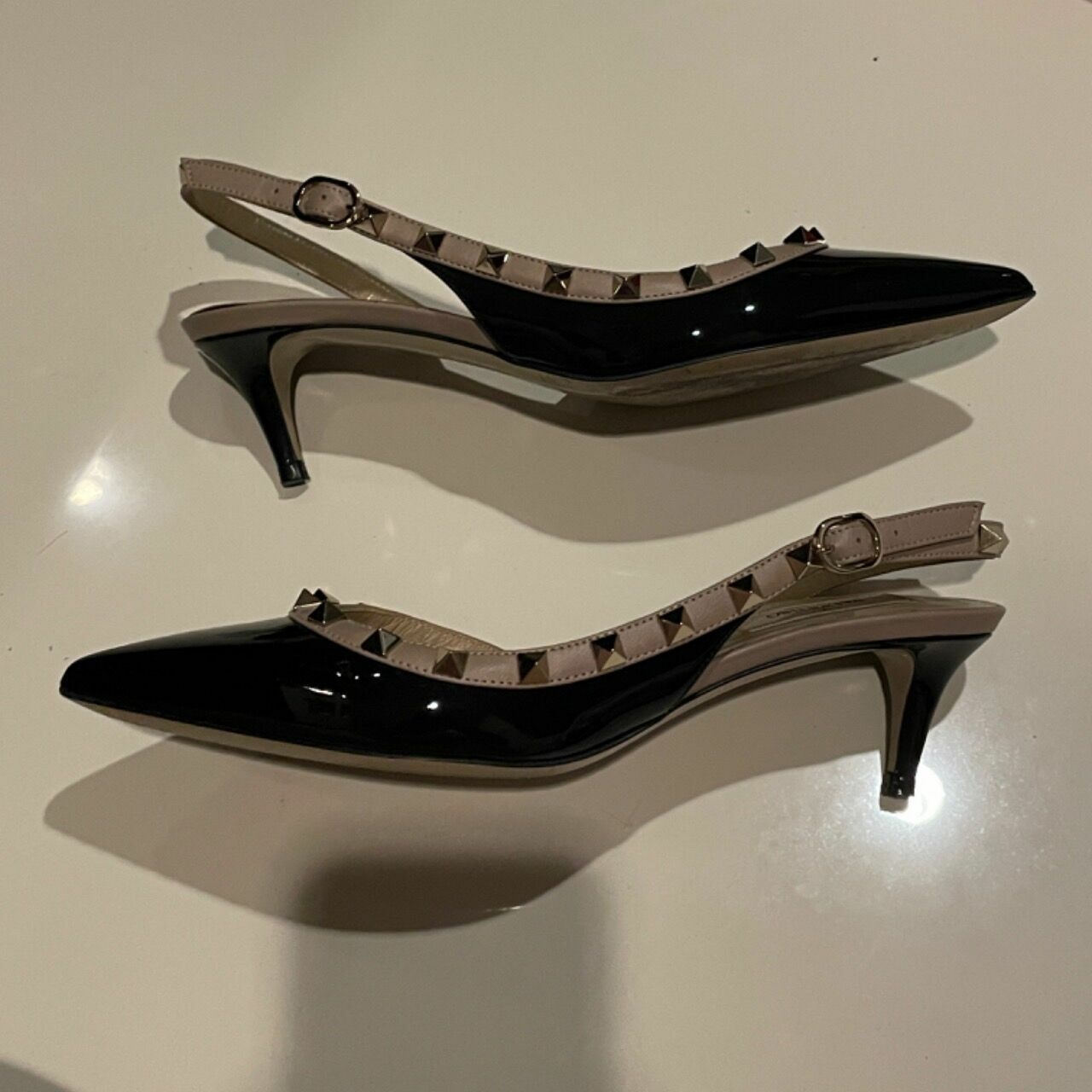 Valentino Black Patent Rockstud Slingback Heels