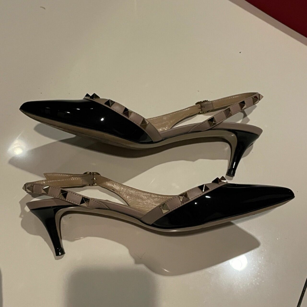 Valentino Black Patent Rockstud Slingback Heels