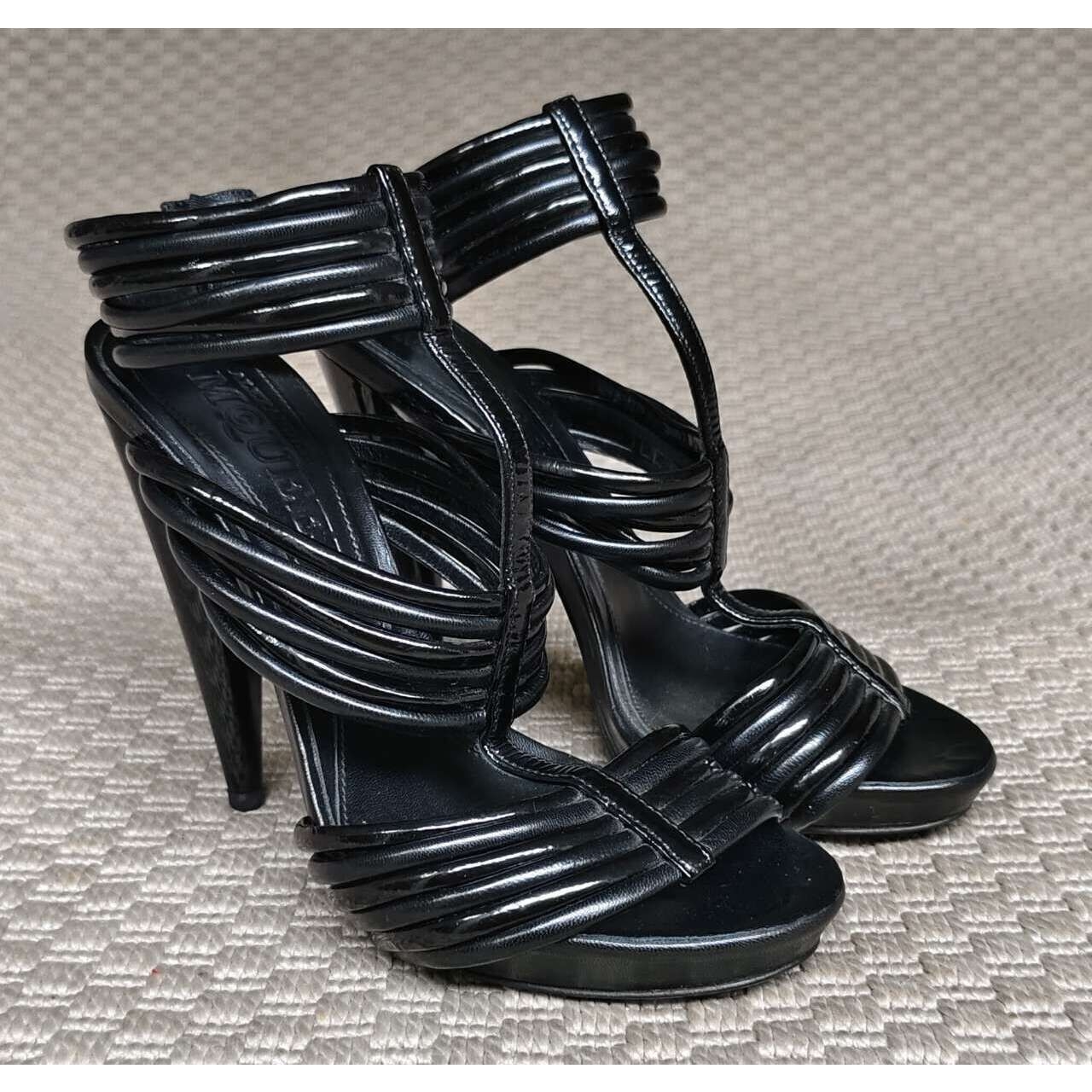 Alexander McQueen Black Sandal Ankle Strap  Heels