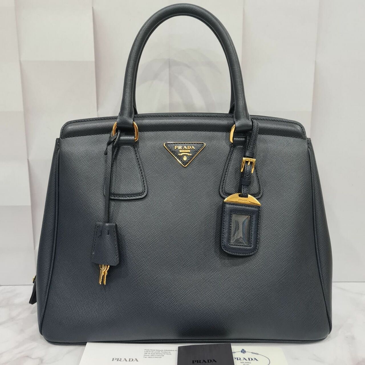 Prada Saffiano Promenade Tote Bag Baltico Handbag