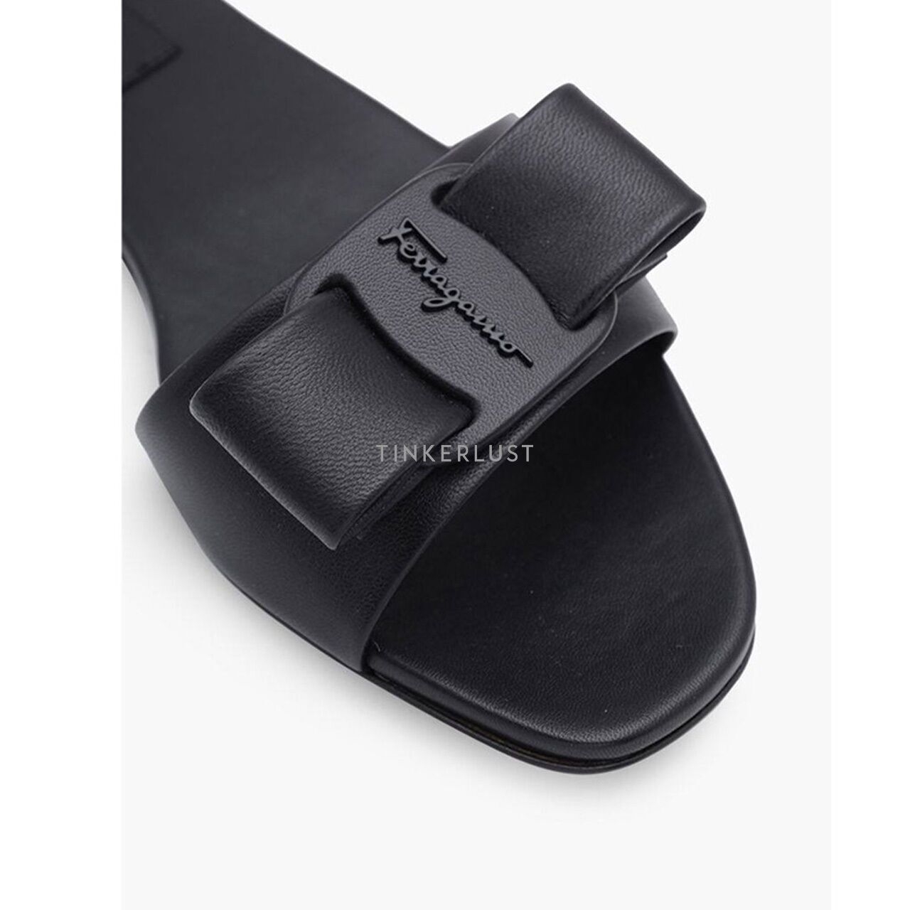 Salvatore Ferragamo Viva Slide Sandals in Black Nappa Leather