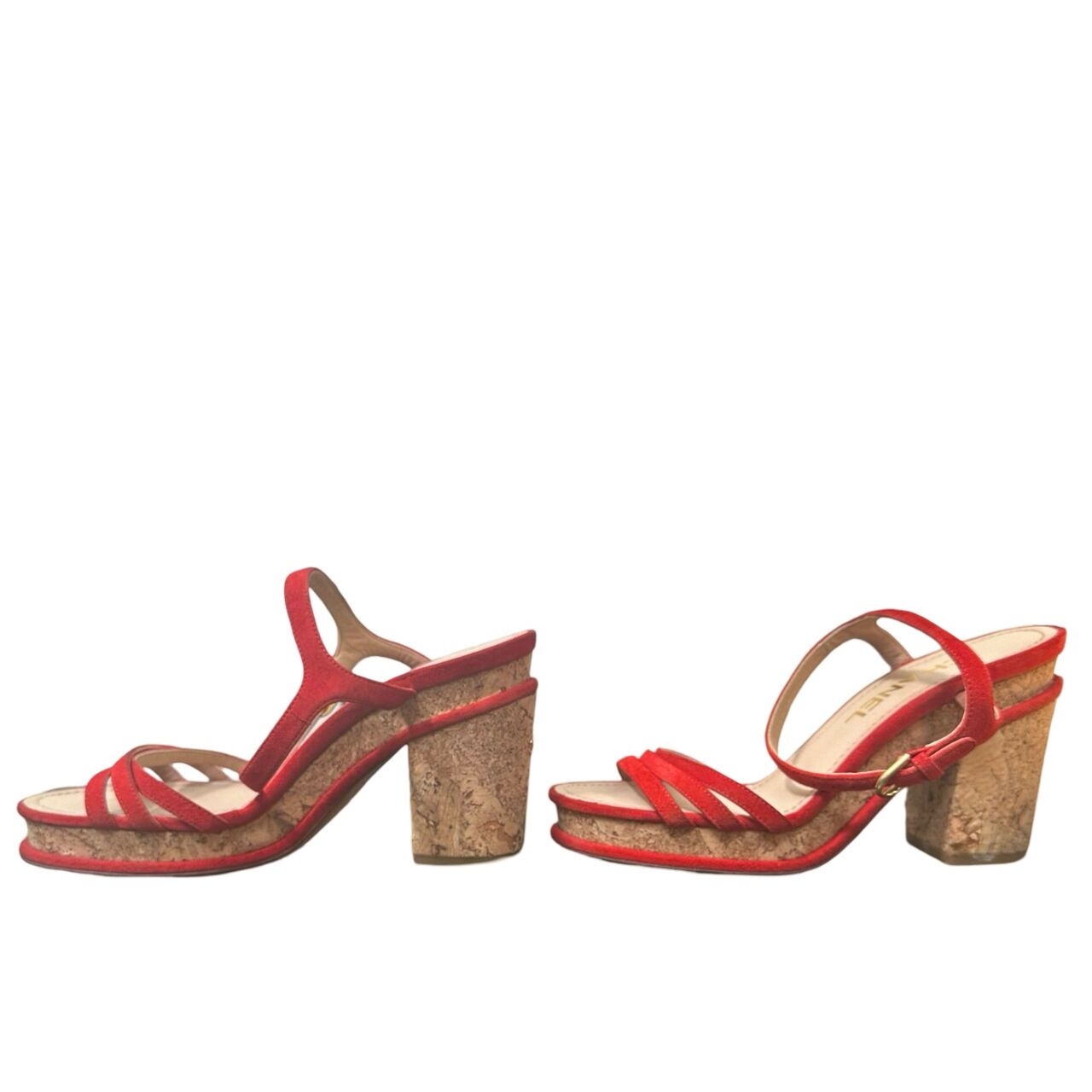 Chanel Red Suede String Sandals Pumps