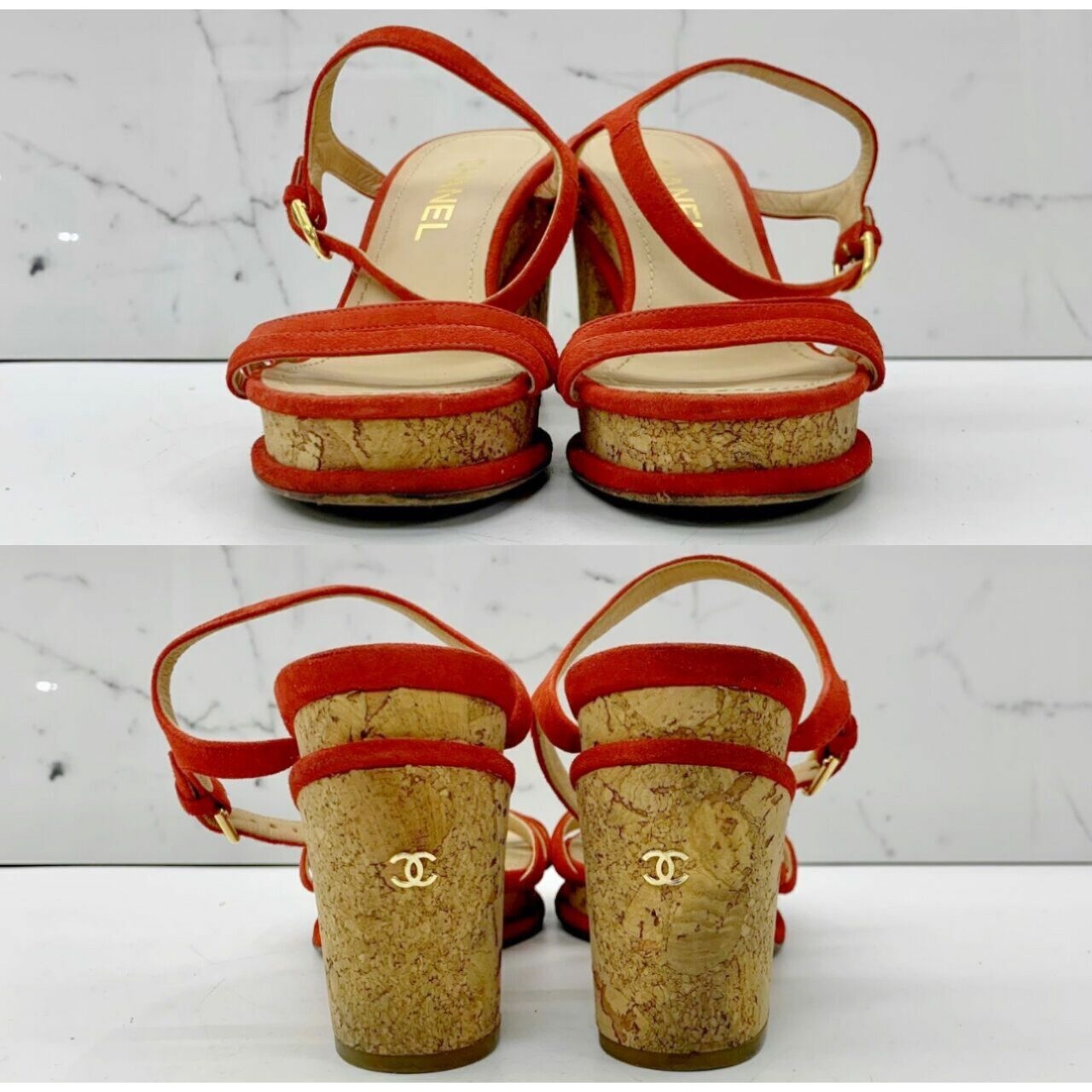 Chanel Red Suede String Sandals Pumps