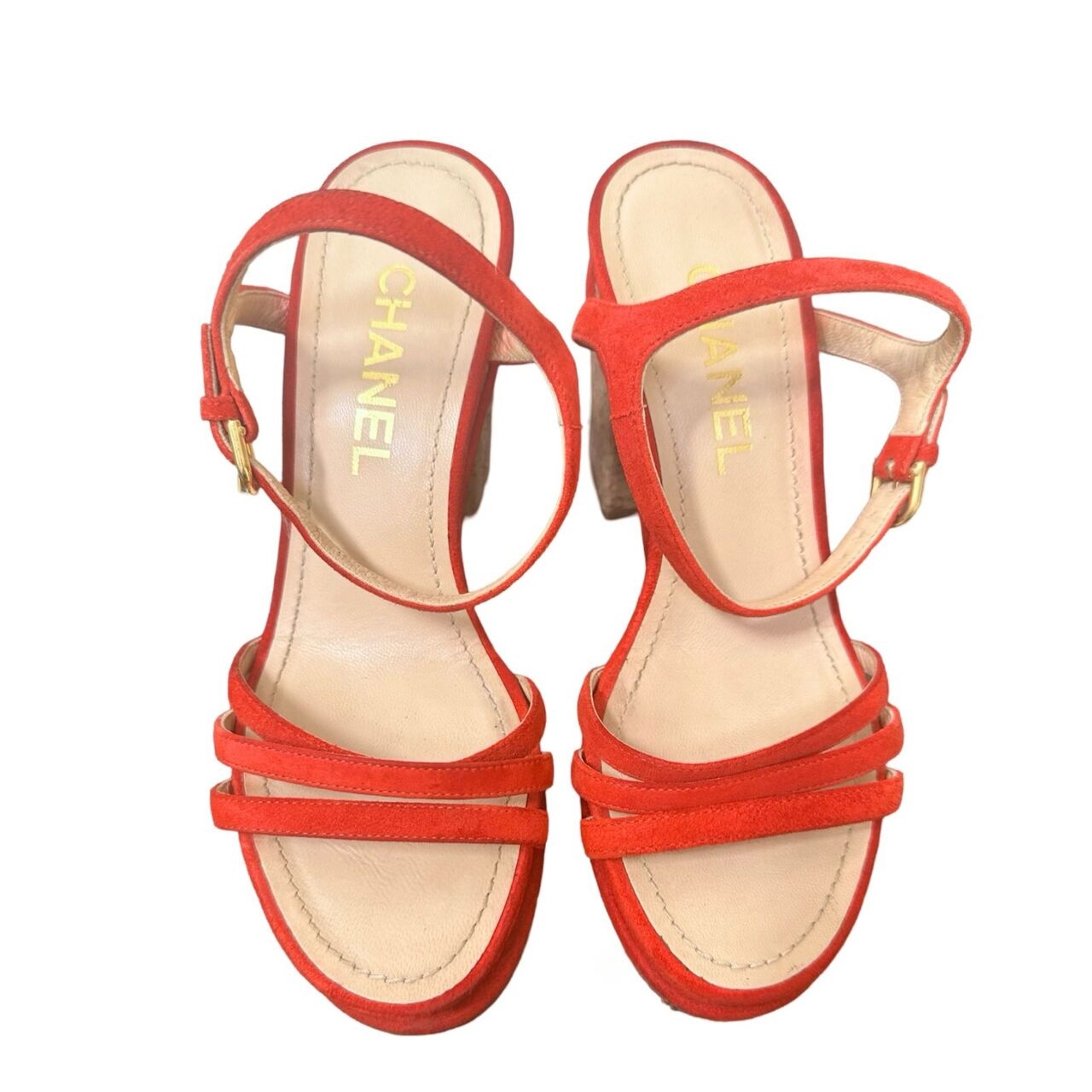 Chanel Red Suede String Sandals Pumps