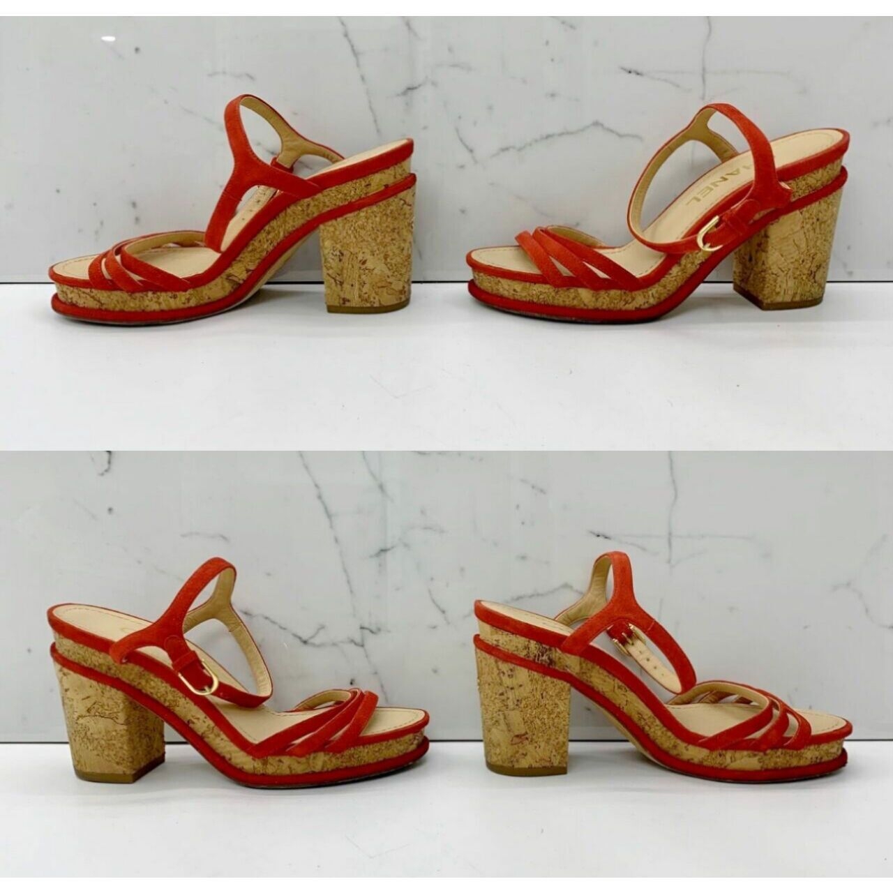 Chanel Red Suede String Sandals Pumps