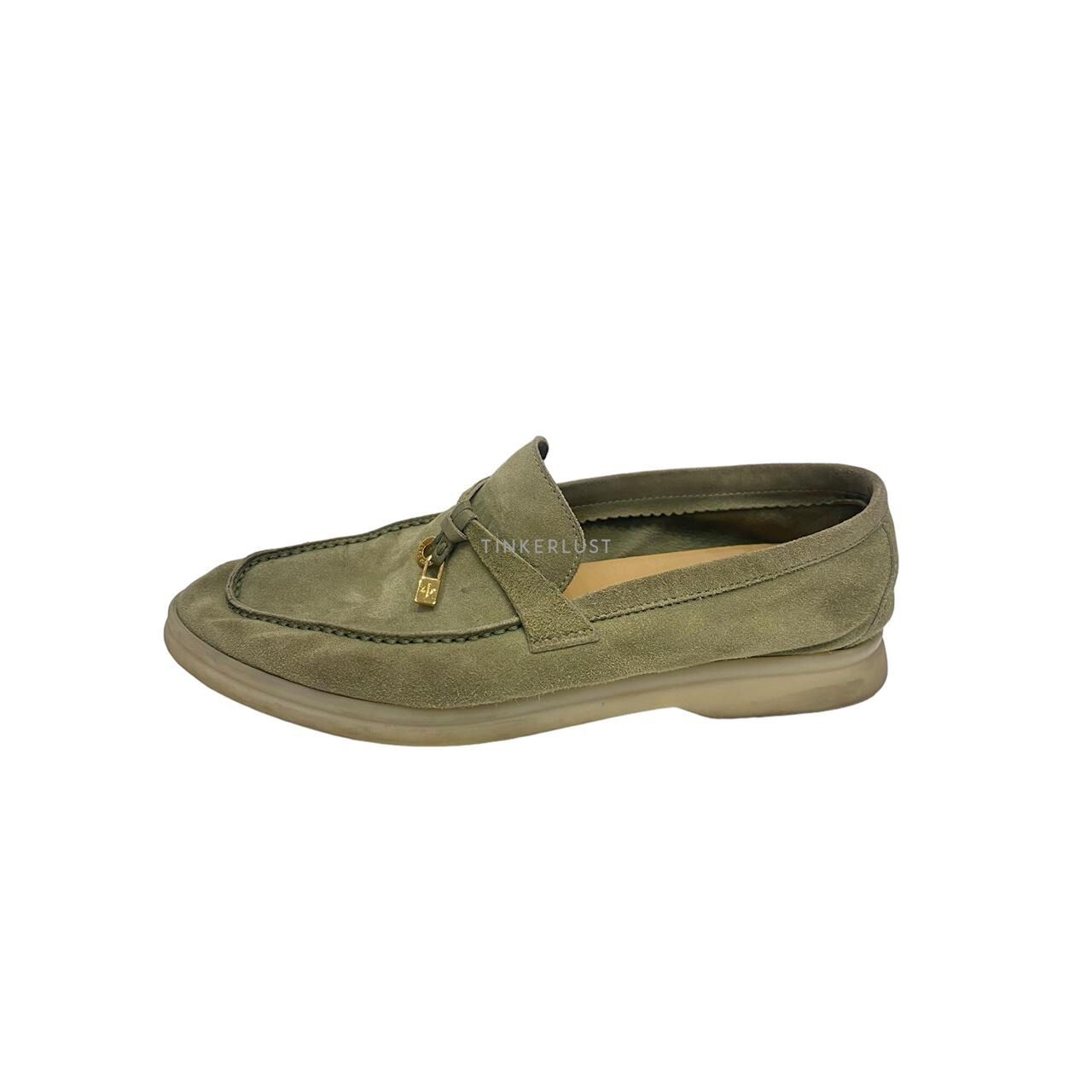 Loro Piana Summer Walk Green GHW Loafers Flats