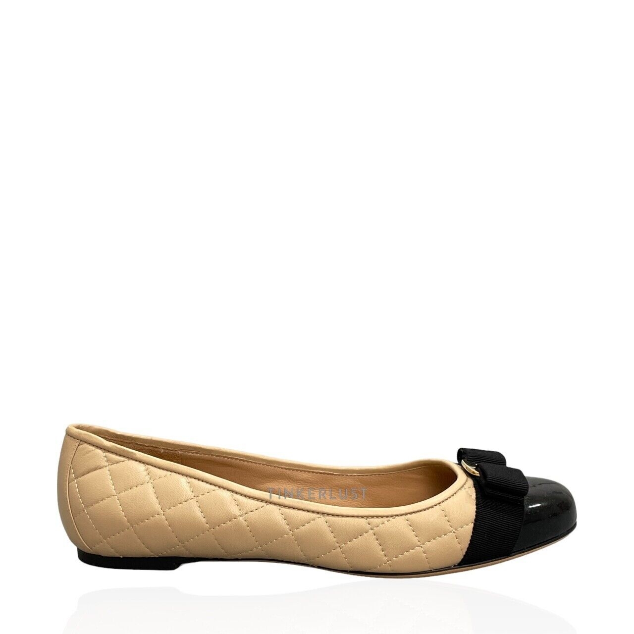 Salvatore Ferragamo Varina Quilted Nude Leather GHW Flats