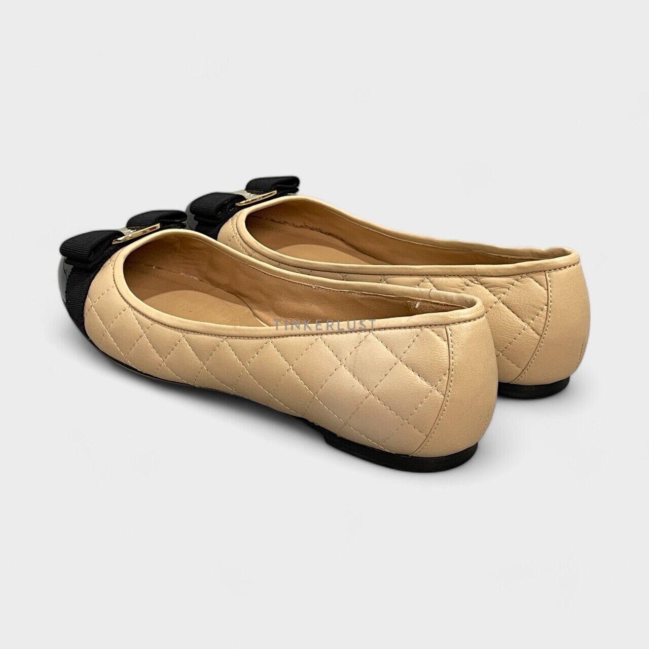 Salvatore Ferragamo Varina Quilted Nude Leather GHW Flats