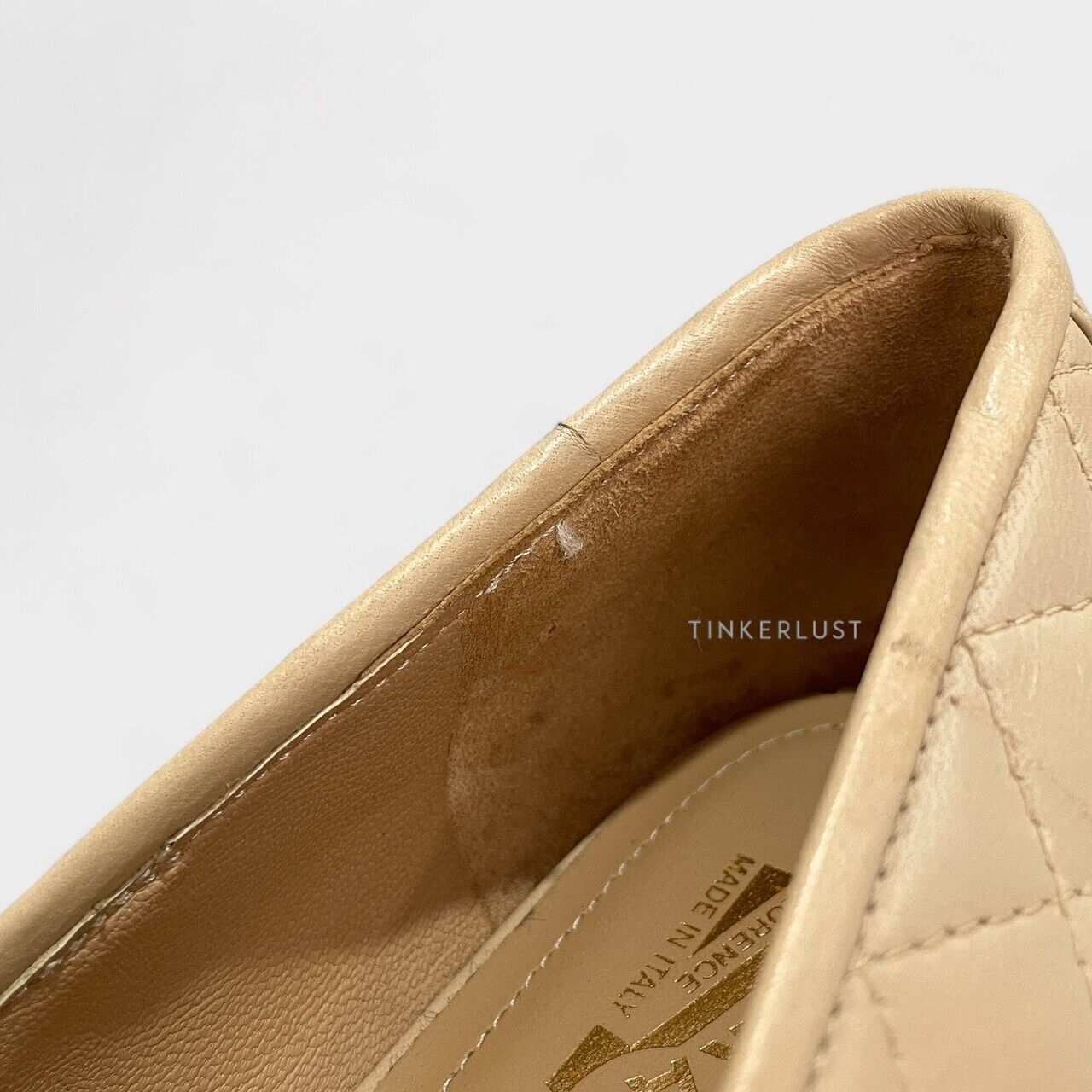 Salvatore Ferragamo Varina Quilted Nude Leather GHW Flats