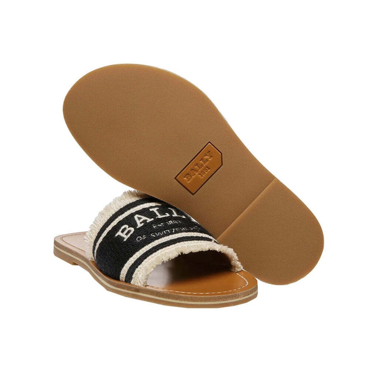 Bally Bianka Flat Fabric Slides Black/Bone