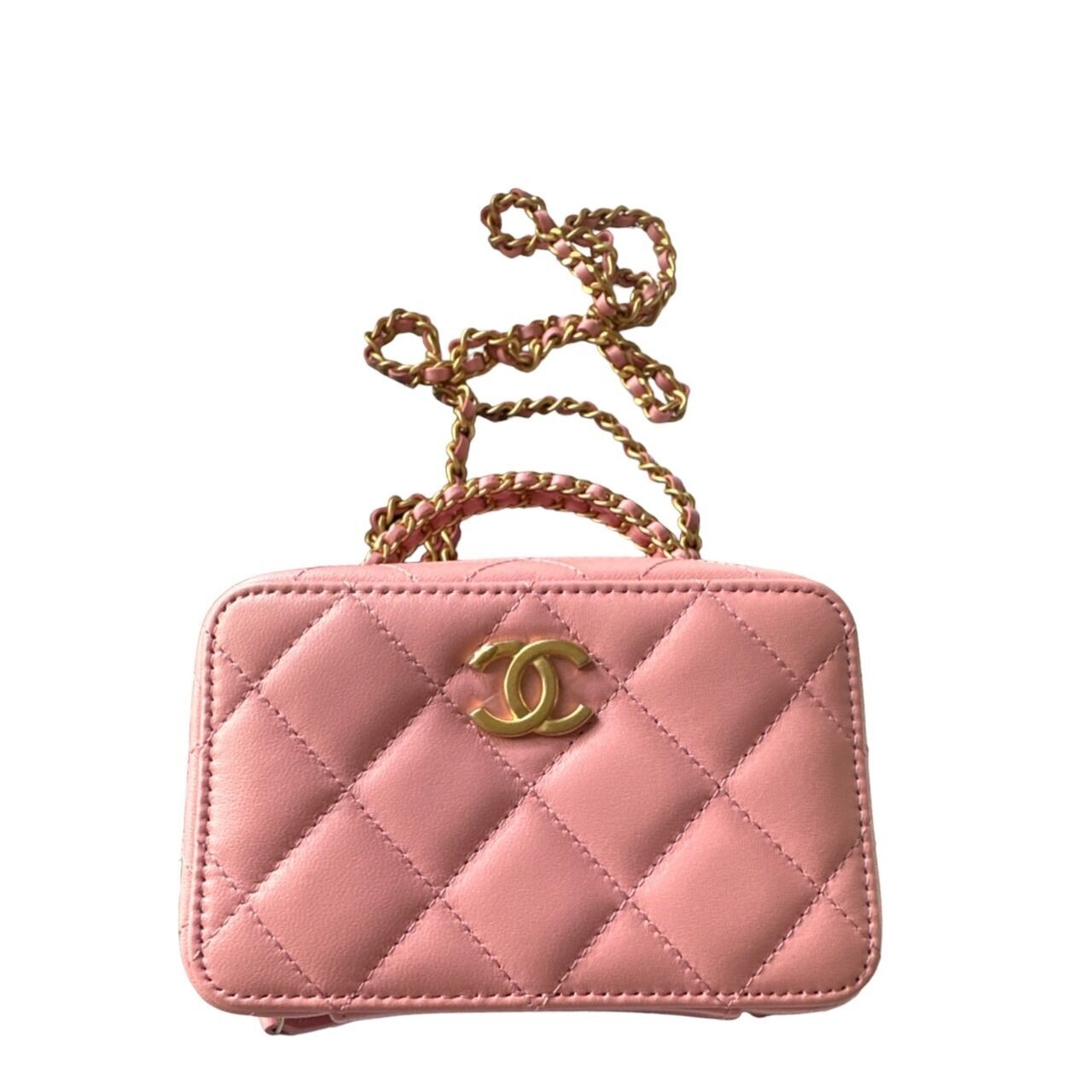 Chanel Quilted Vanity Case Top Handle Small Pink Lambskin GHW Handbag